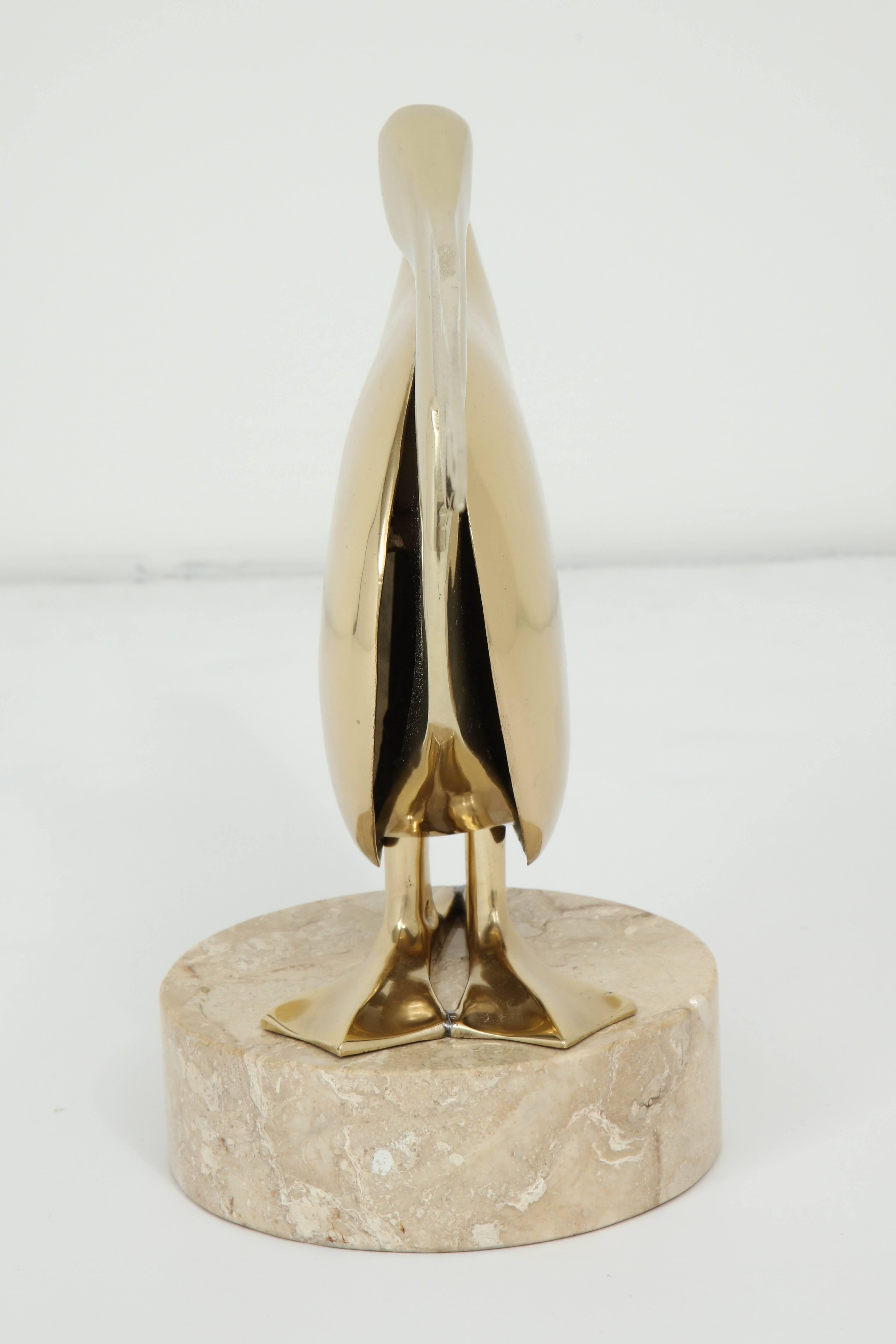 Hand-Crafted Sculpture, Brass Pelican with Marble Base, circa 1950, in Stock
