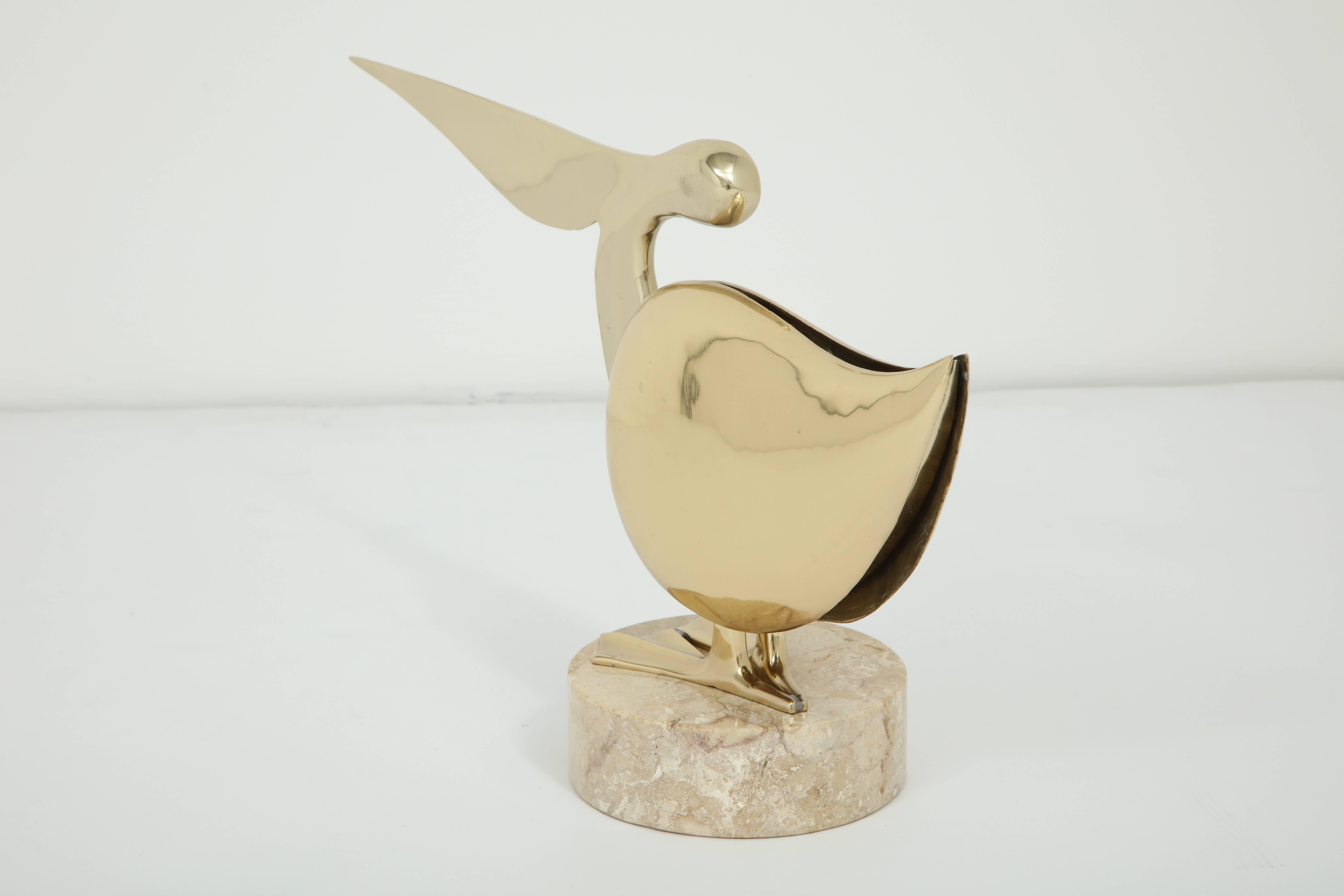 Sculpture, Brass Pelican with Marble Base, circa 1950, in Stock In Good Condition In New York, NY