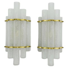 Brass & Pelugoso Murano Glass Sconces in The style of Venini, Italy 1960s