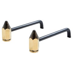 Messing Bleistift Andirons Schmiedeeisen 1960er Jahre