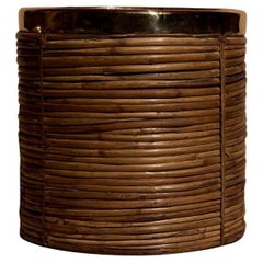 "Brass & Pencil Reed Rattan Basket in the style of Gabriella Crespi"