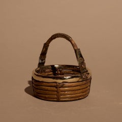 Brass & Pencil Reed Rattan Trinket Basket in the style of Gabriella Crespi