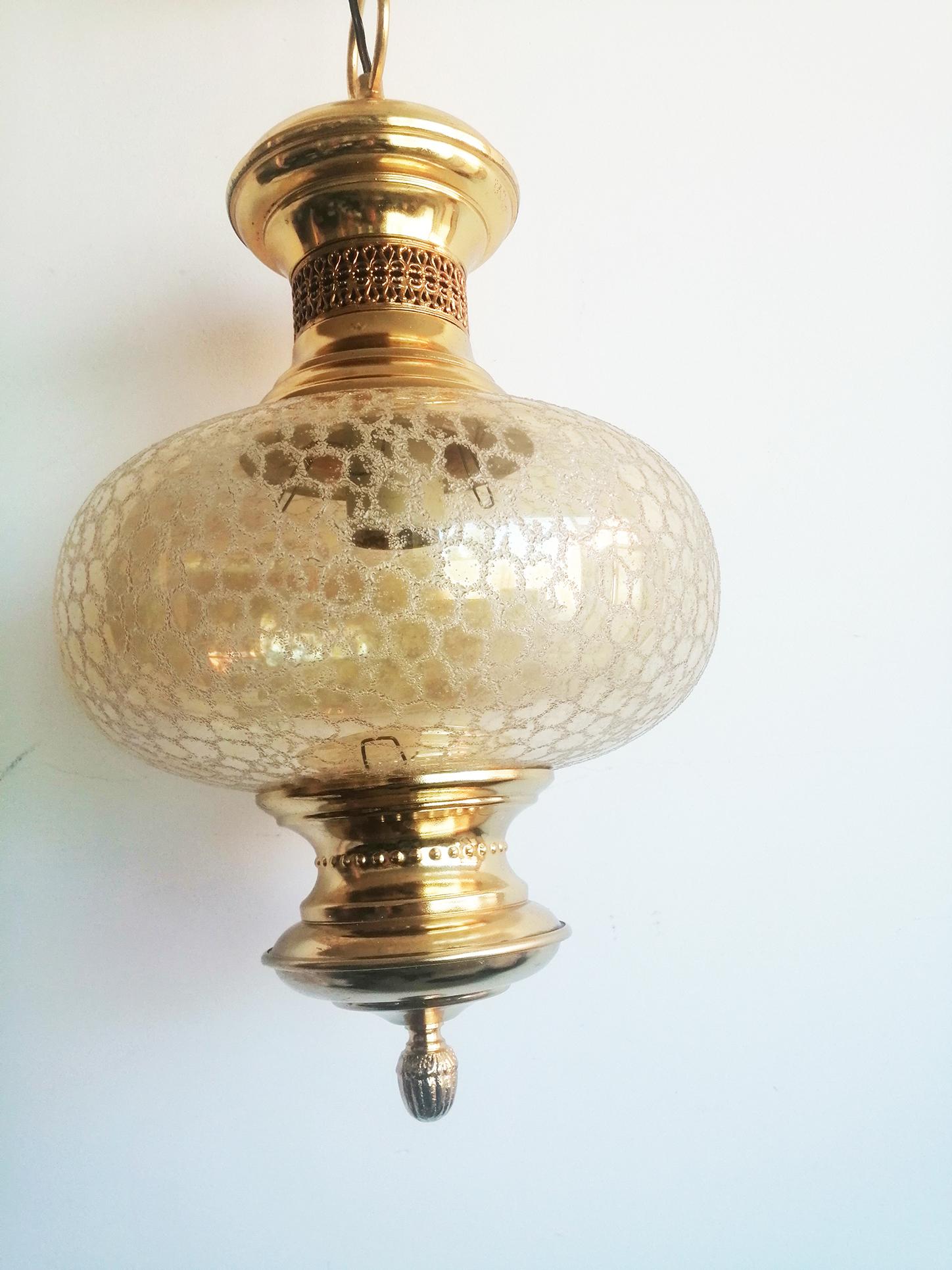  Lanterns or Pendant  Gold  Brass and Glass, Spain Mid 20th Century For Sale 1