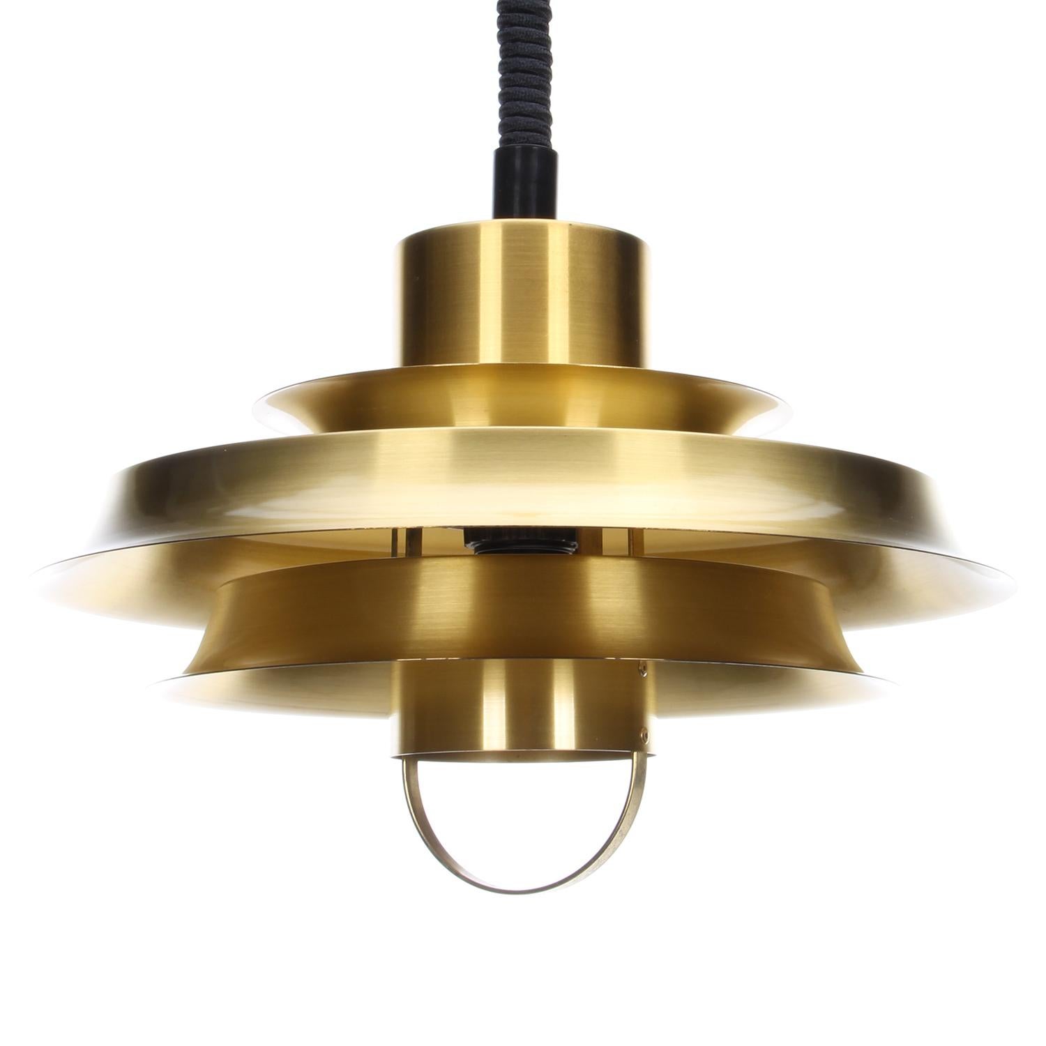 Mid-Century Modern Brass Pendant by Vitrika 1960s Danish Vintage Lamp with Rise-and-fall Suspension