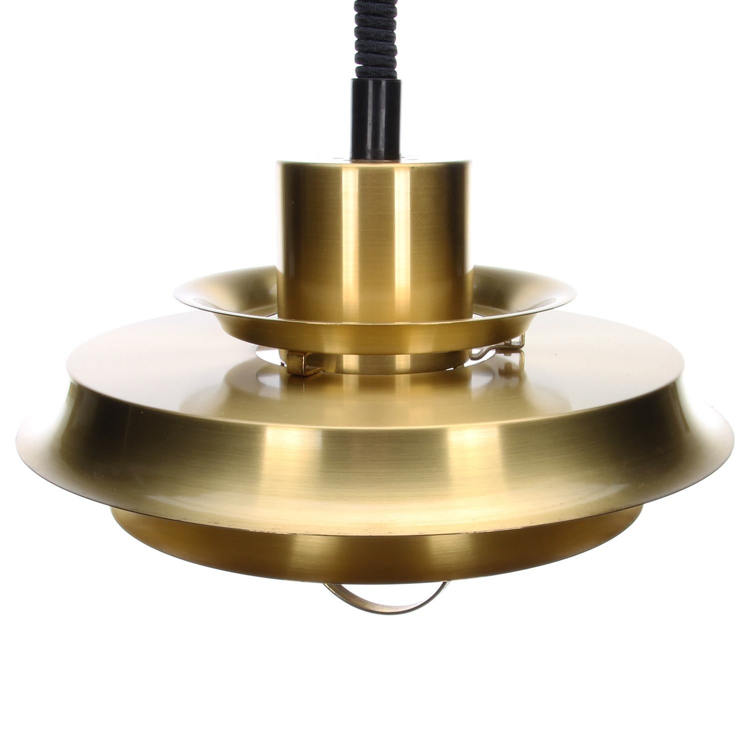 Mid-20th Century Brass Pendant by Vitrika 1960s Danish Vintage Lamp with Rise-and-fall Suspension