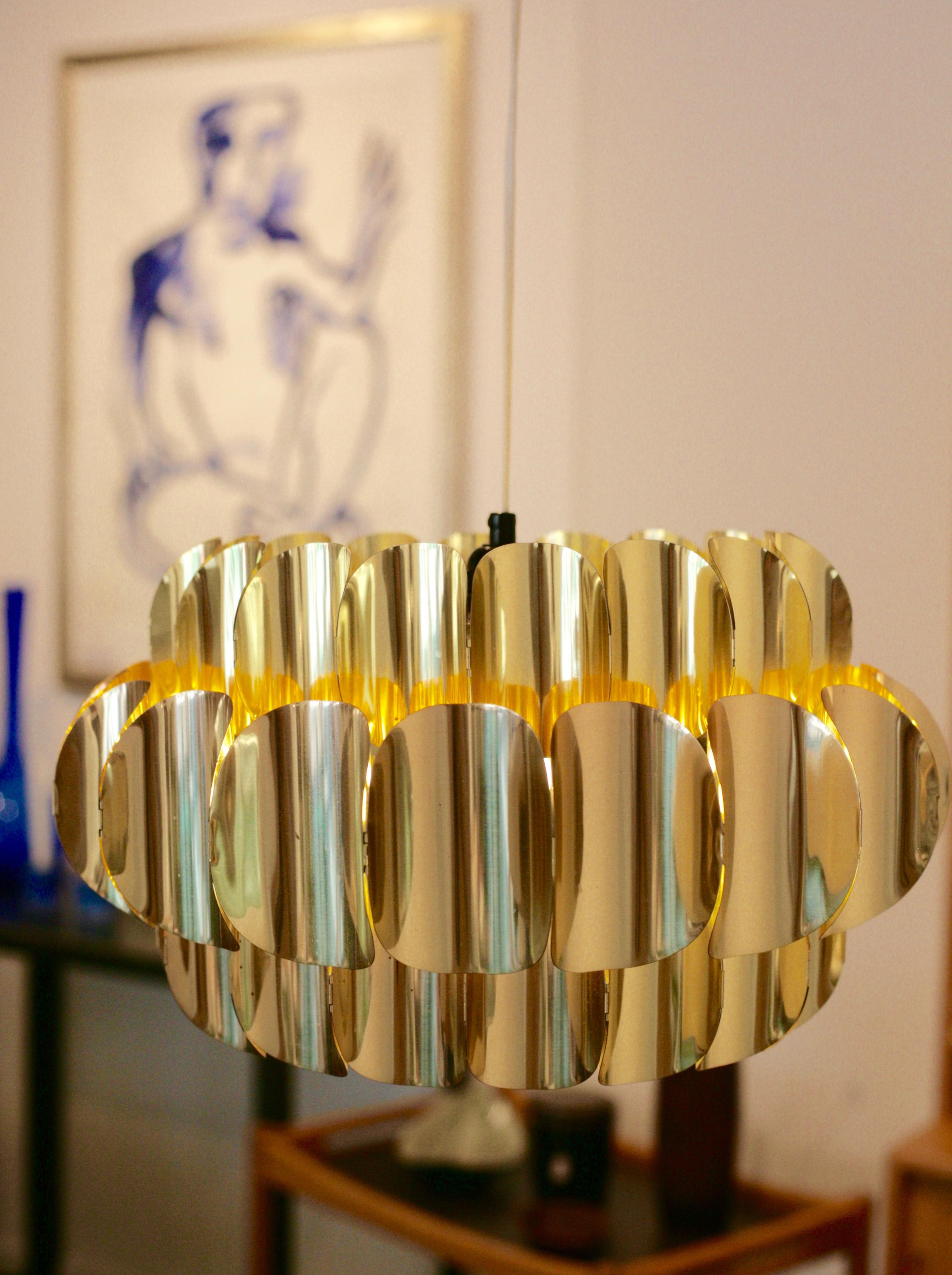 Mid-Century Modern Brass Pendant by Werner Schou for Coronell Elektro