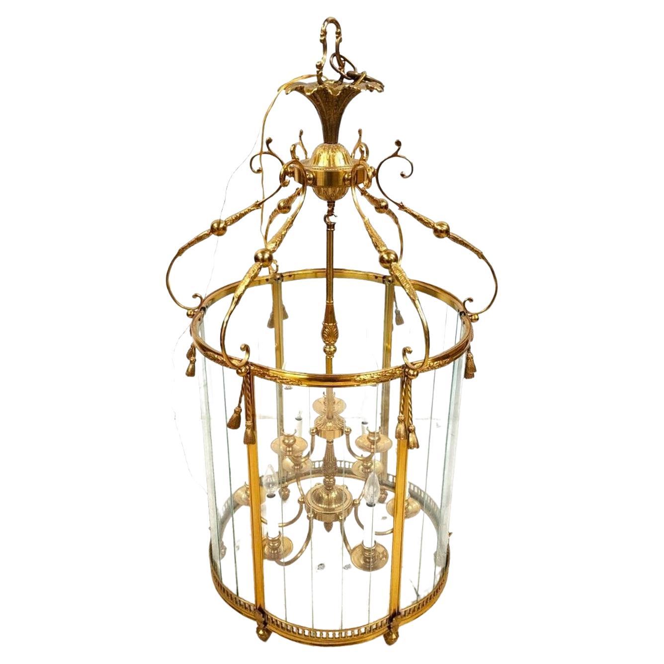 Brass Pendant Chandelier Louis XVI Huge, Made in France