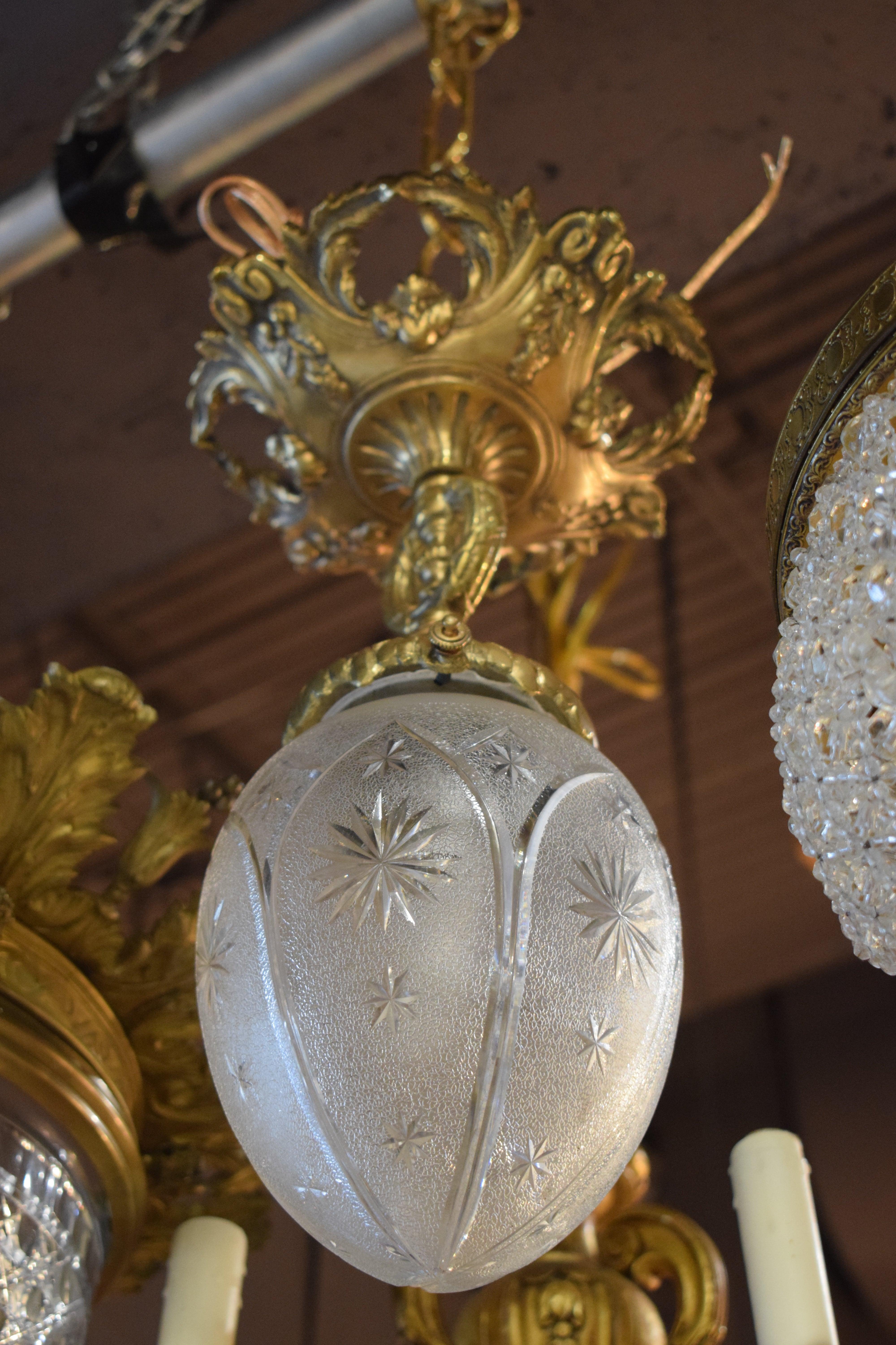 Brass pendant featuring a St. Louis crystal globe, France, circa 1900
Dimensions: Height 15 1/2
