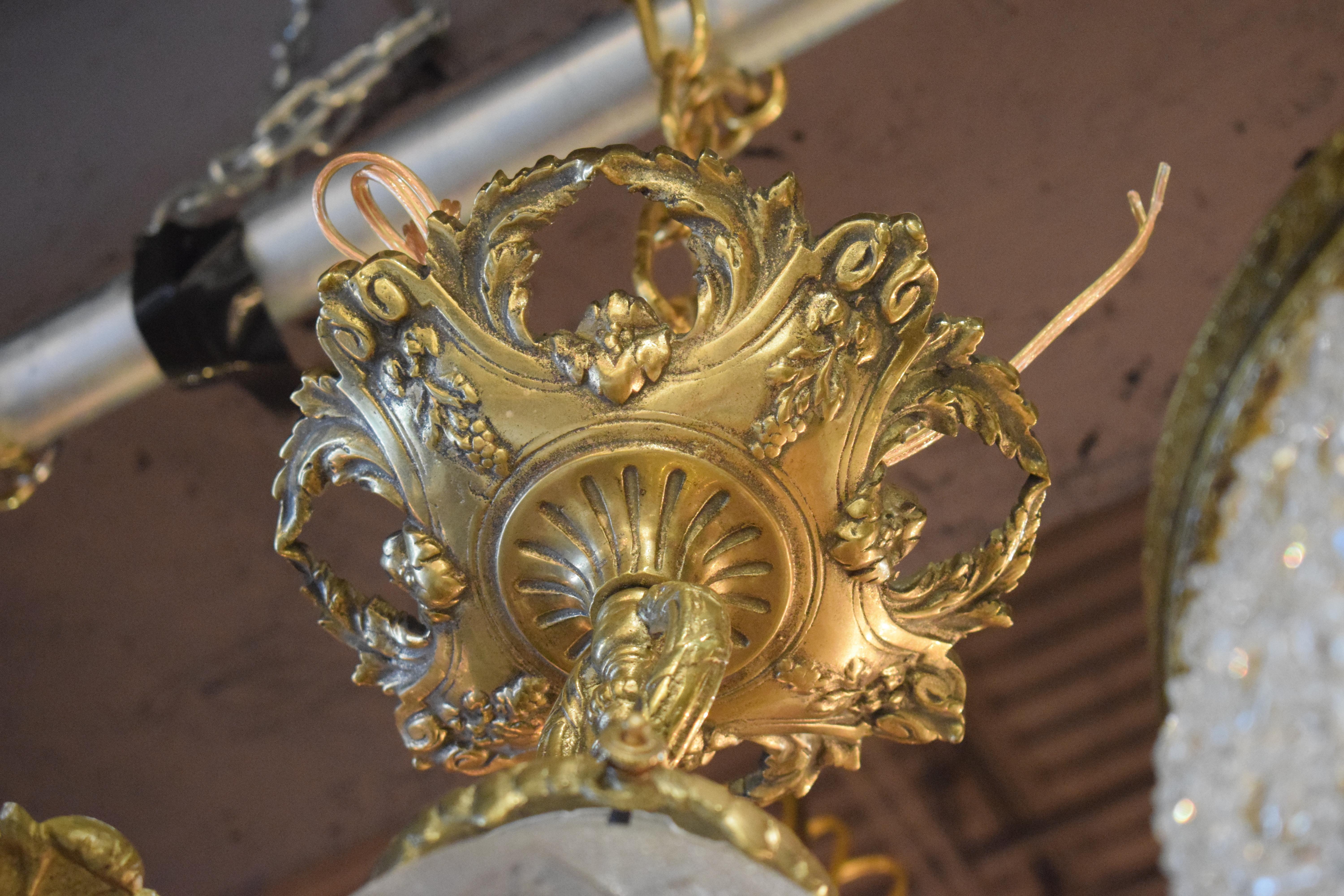 French Brass Pendant Featuring a St. Louis Crystal Globe, France, circa 1900