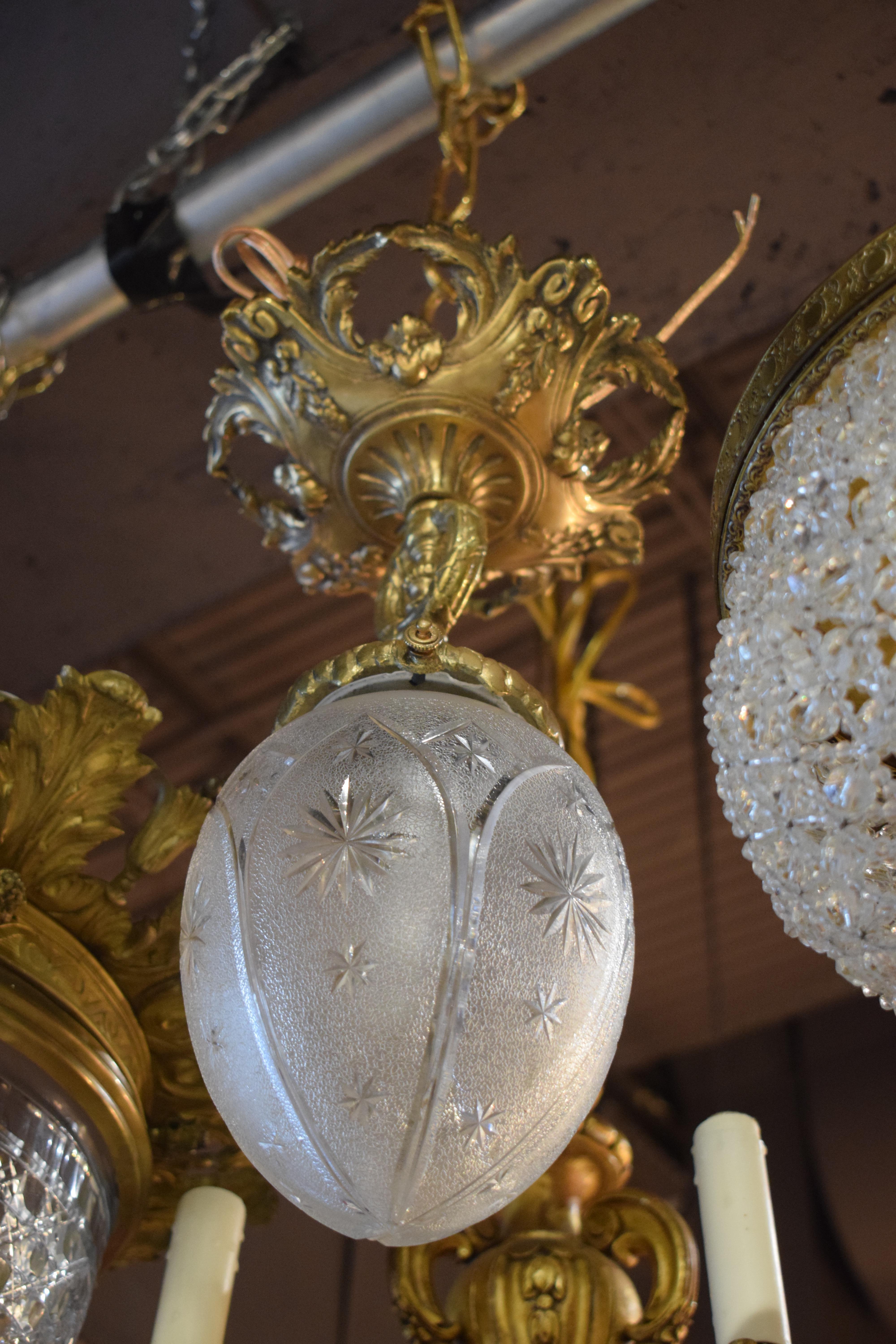 Gilt Brass Pendant Featuring a St. Louis Crystal Globe, France, circa 1900