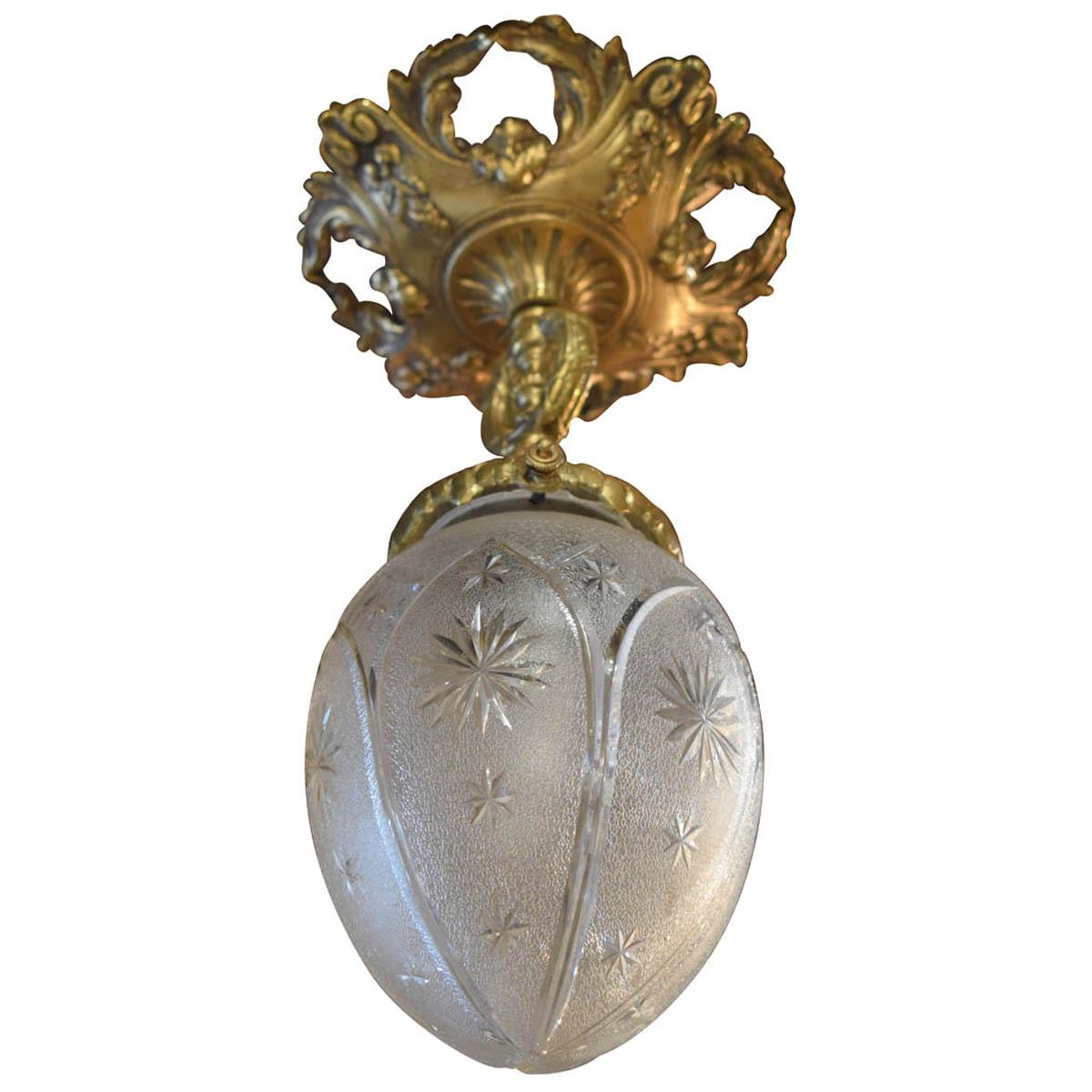 Brass Pendant Featuring a St. Louis Crystal Globe, France, circa 1900