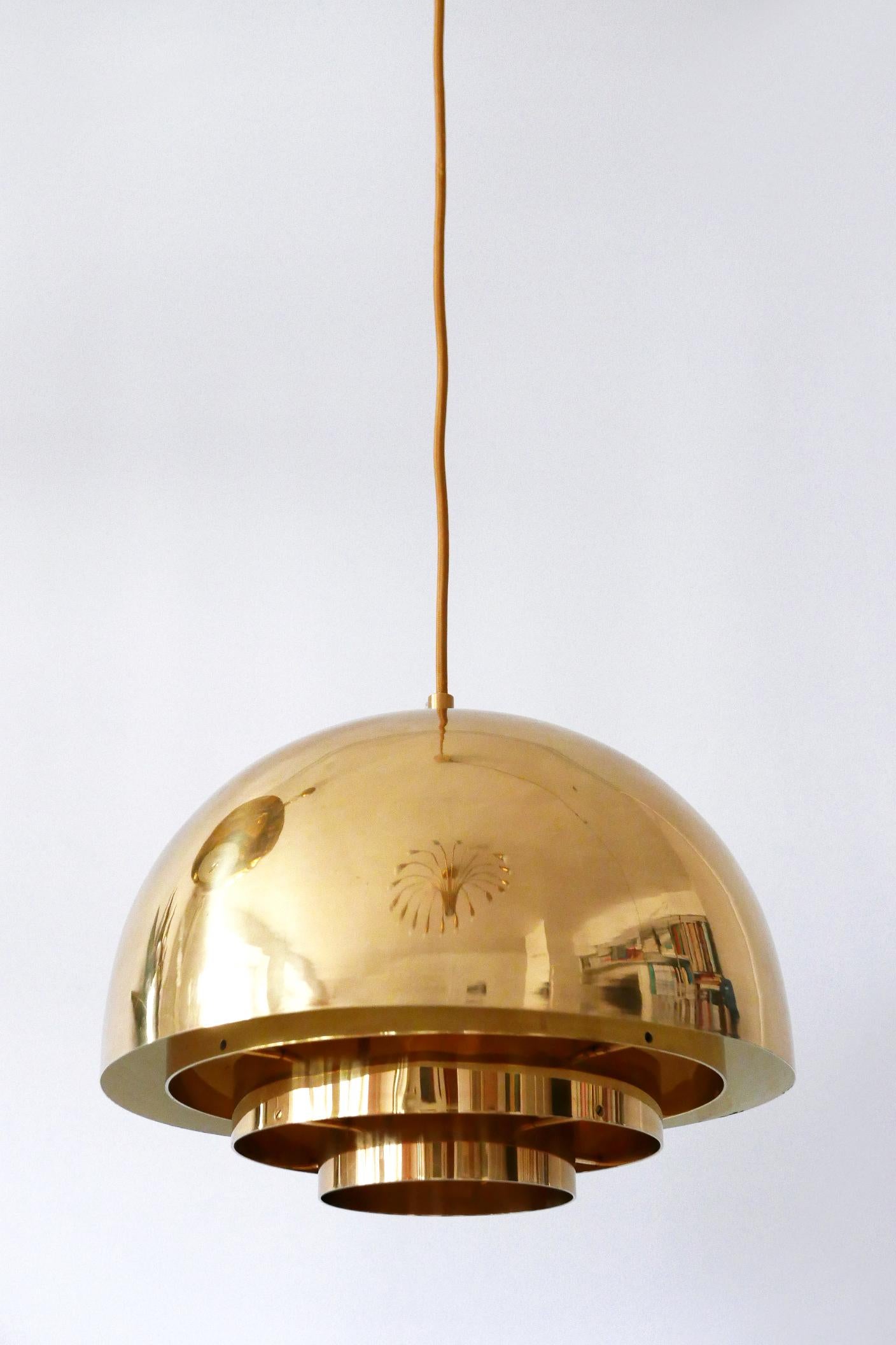 Mid-Century Modern Brass Pendant Lamp Dome by Vereinigte Werkstätten München in 1960s, Germany For Sale