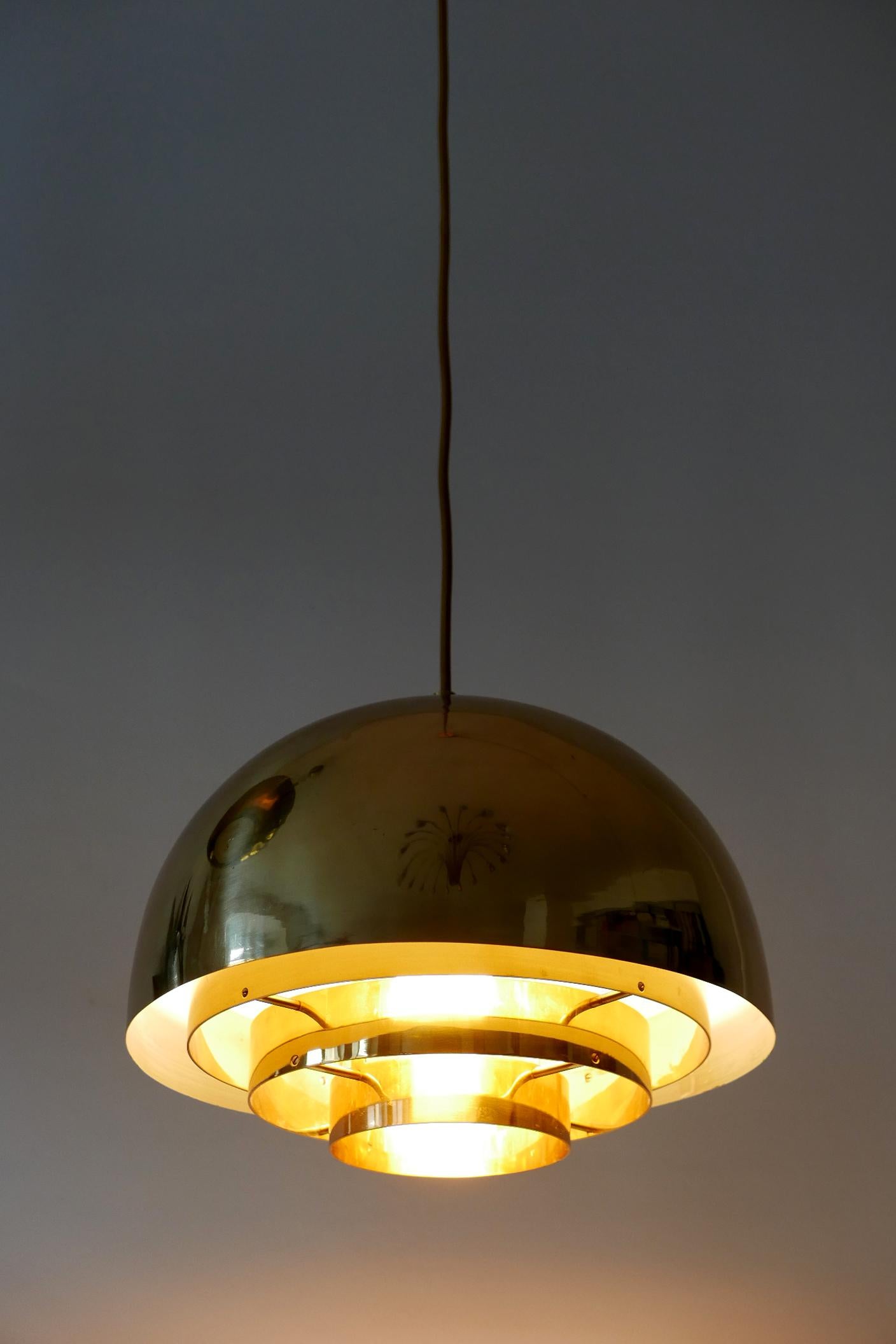 Polished Brass Pendant Lamp Dome by Vereinigte Werkstätten München in 1960s, Germany For Sale