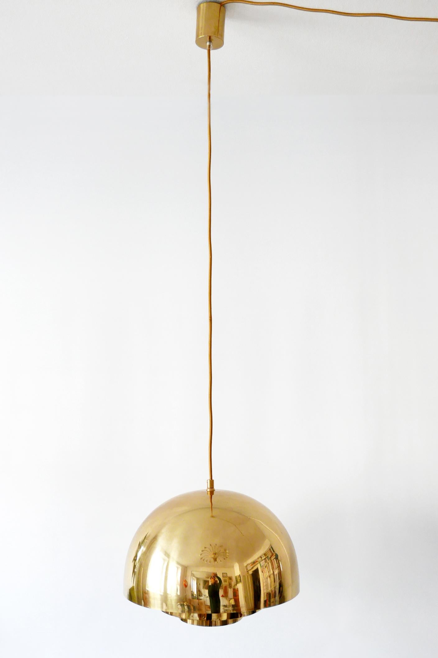 Brass Pendant Lamp Dome by Vereinigte Werkstätten München in 1960s, Germany In Good Condition For Sale In Munich, DE