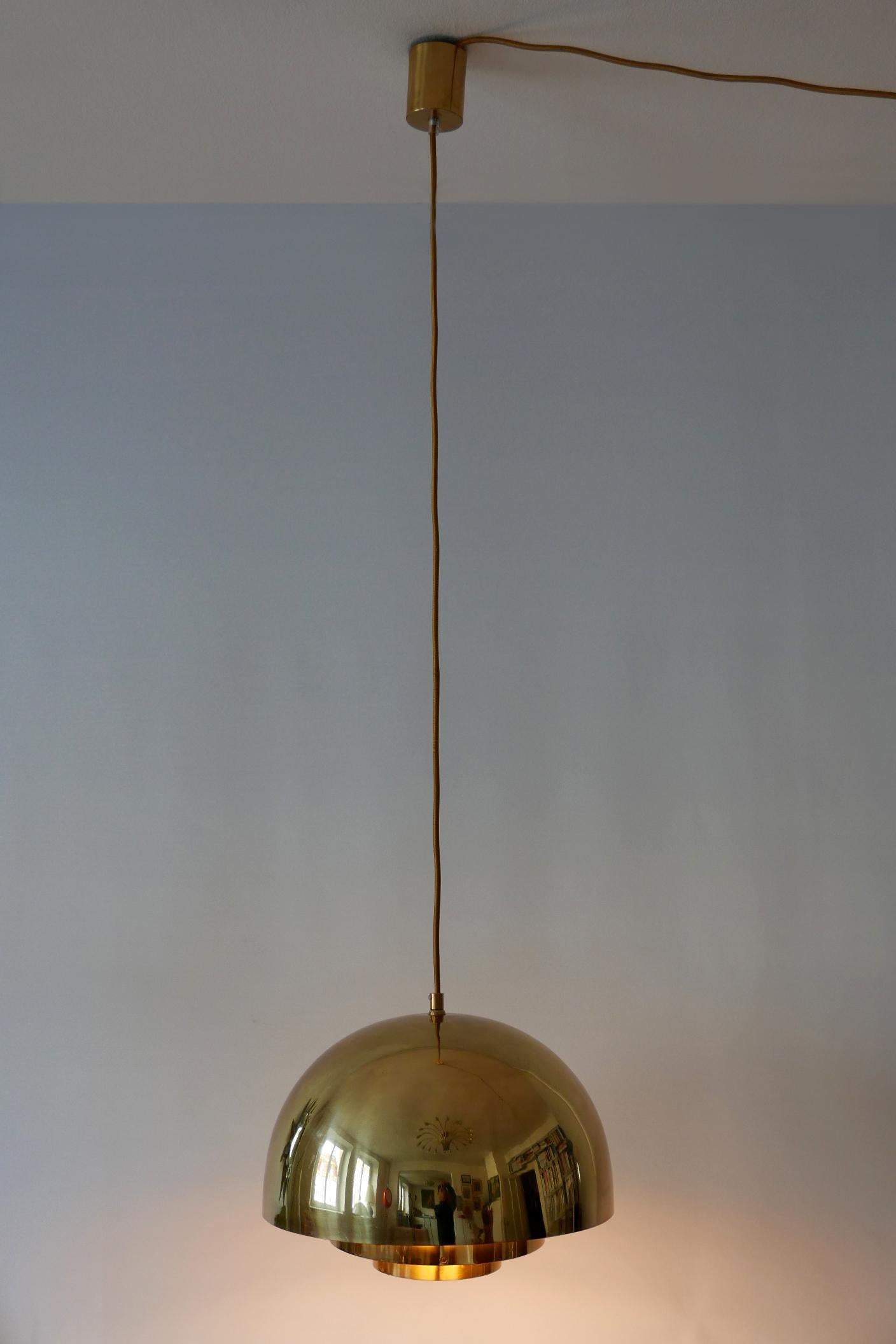 Mid-20th Century Brass Pendant Lamp Dome by Vereinigte Werkstätten München in 1960s, Germany For Sale