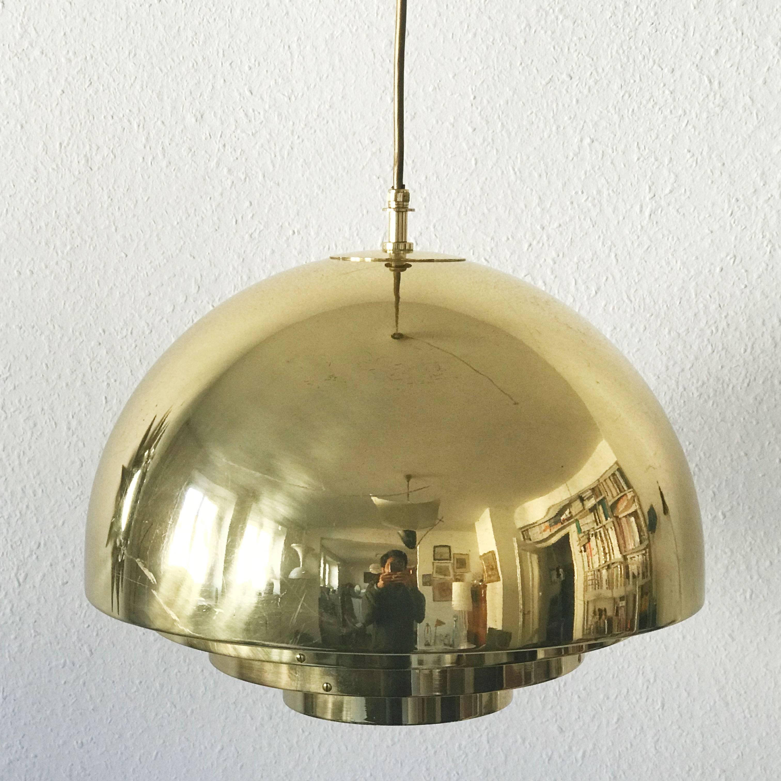 Mid-Century Modern Brass Pendant Lamp Dome by Vereinigte Werkstätten München in 1960s For Sale