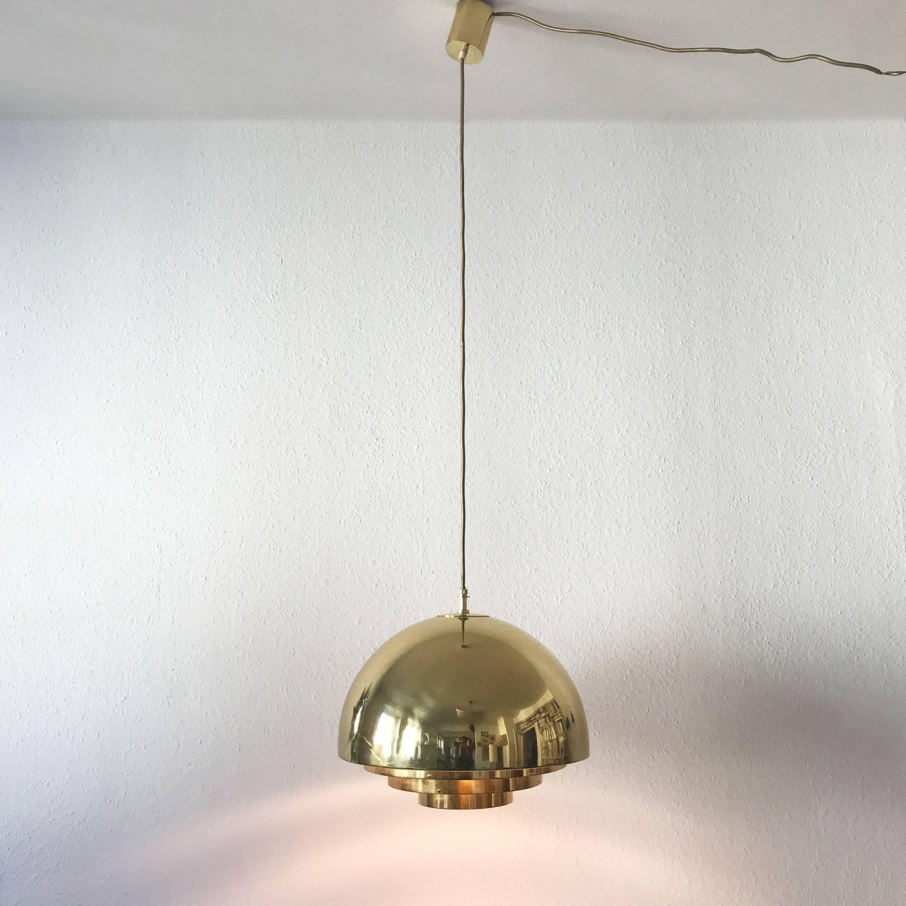 Polished Brass Pendant Lamp Dome by Vereinigte Werkstätten München in 1960s For Sale