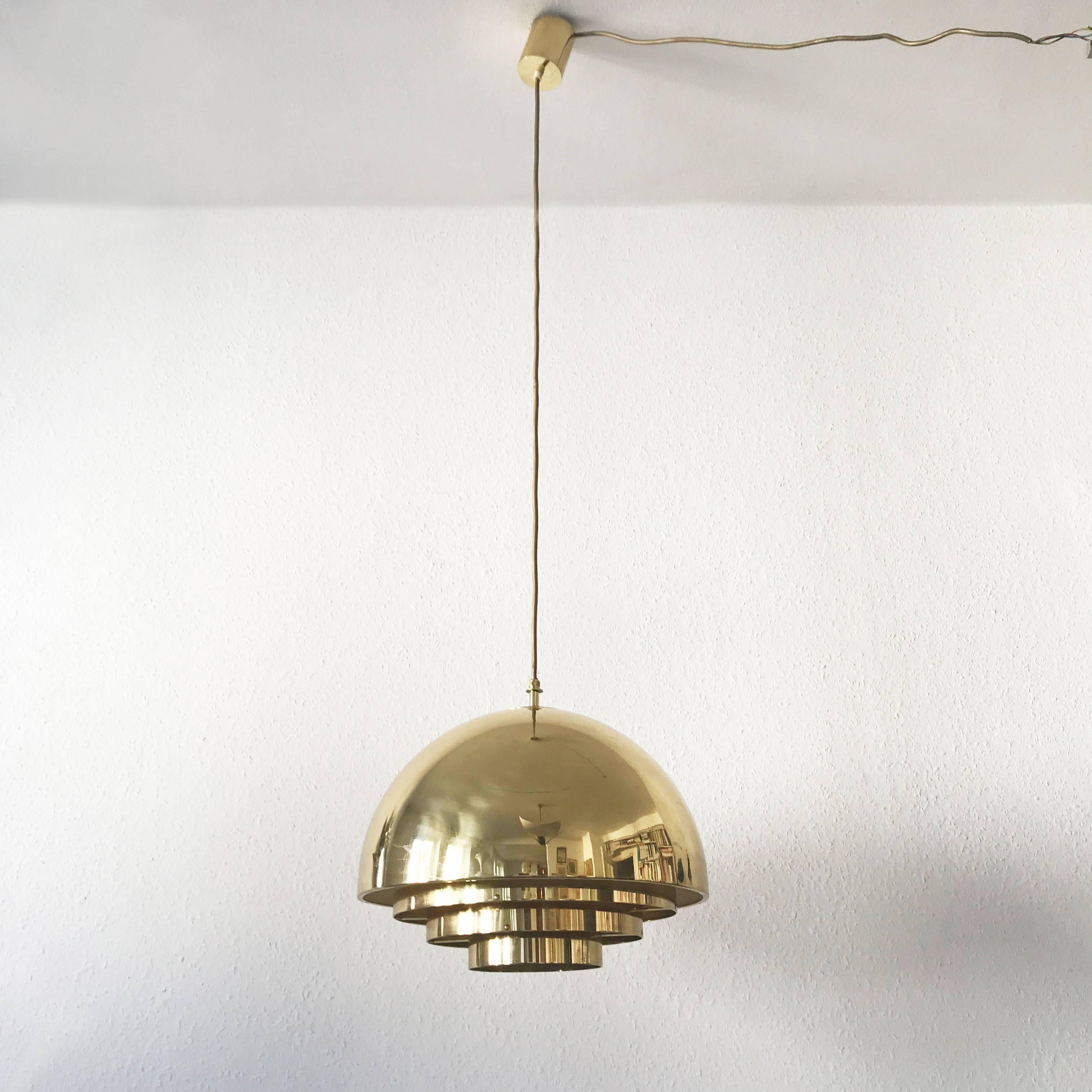 Brass Pendant Lamp Dome by Vereinigte Werkstätten München in 1960s In Good Condition For Sale In Munich, DE