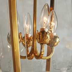Brass Pendant Lantern with Scrollwork, France 1960s