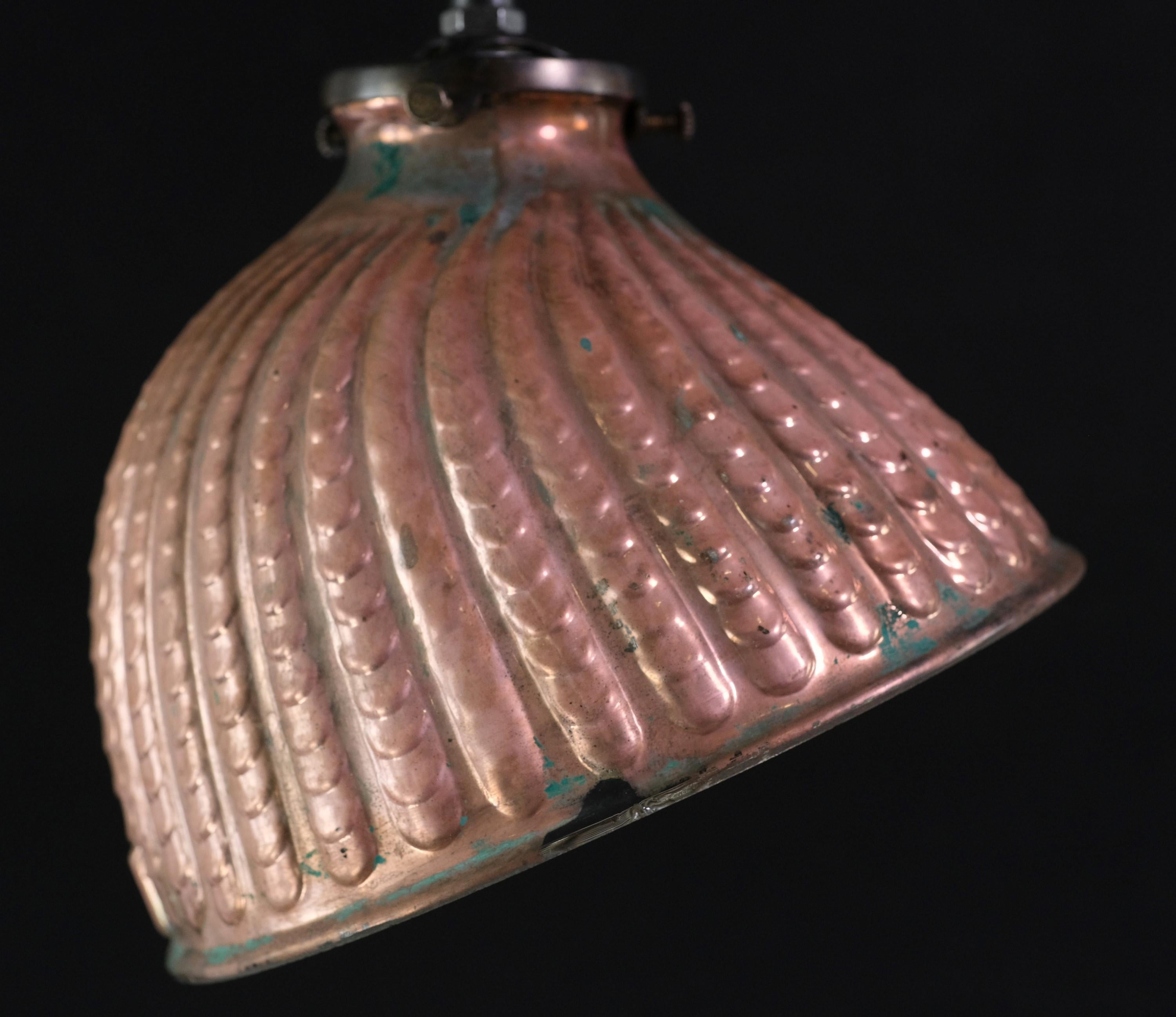 Industriel Lampe pendante en laiton 2 abat-jour en verre au mercure recouvert de cuivre