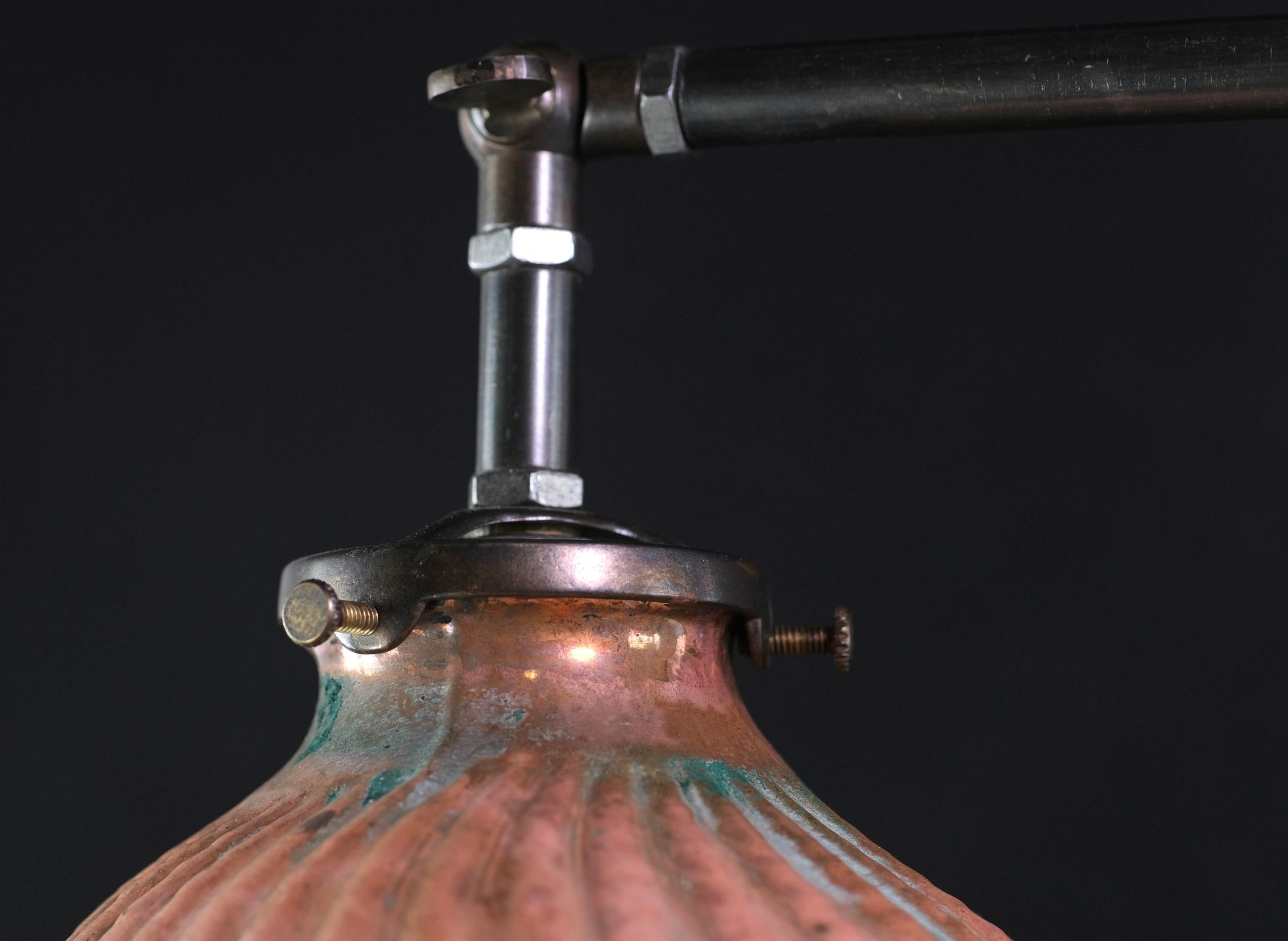Brass Pendant Light 2 Copper Clad Mercury Glass Shades In Good Condition In New York, NY