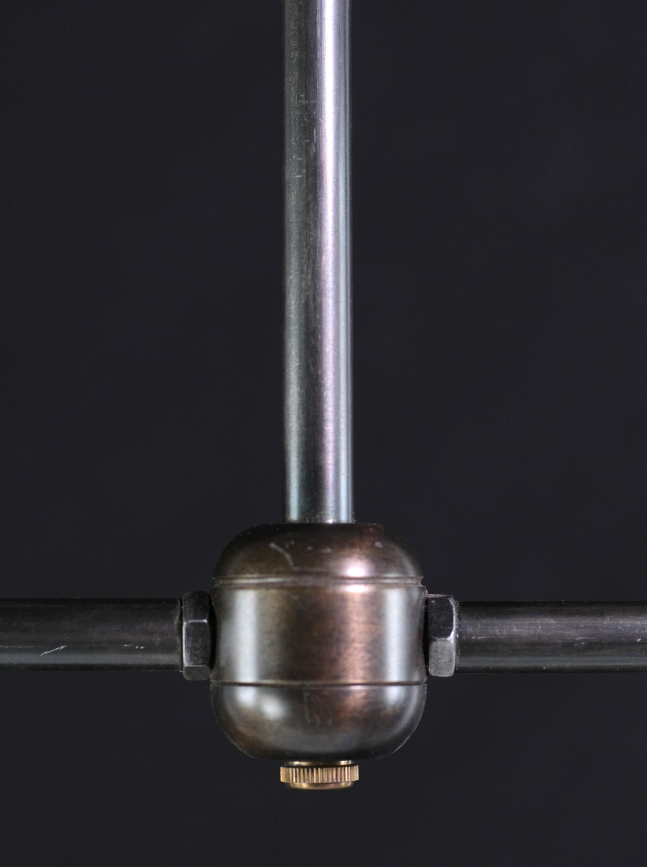 Contemporary Brass Pendant Light 2 Copper Clad Mercury Glass Shades