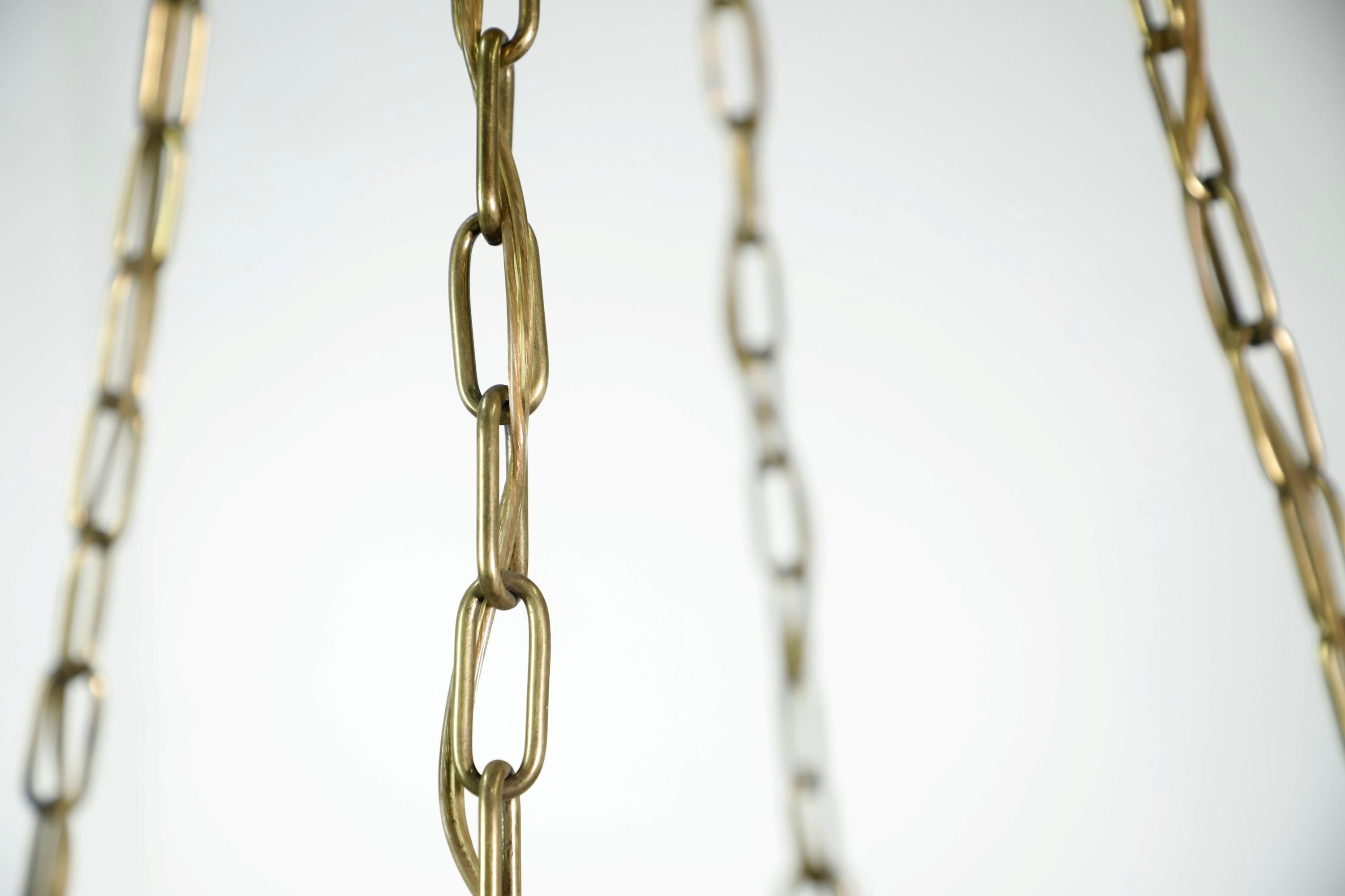 Brass Pendant Light Cast Milk Glass Dish Shade Chain + Canopy 5