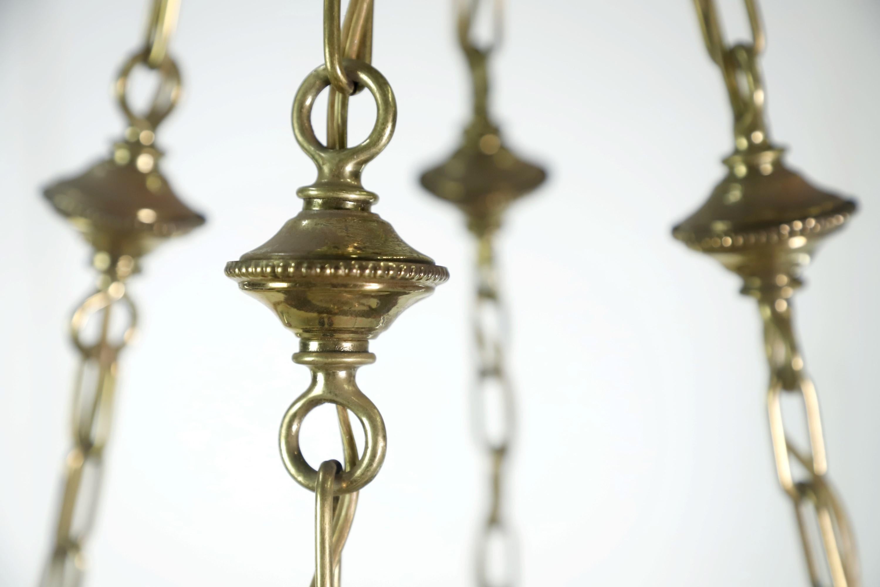 Brass Pendant Light Cast Milk Glass Dish Shade Chain + Canopy 4
