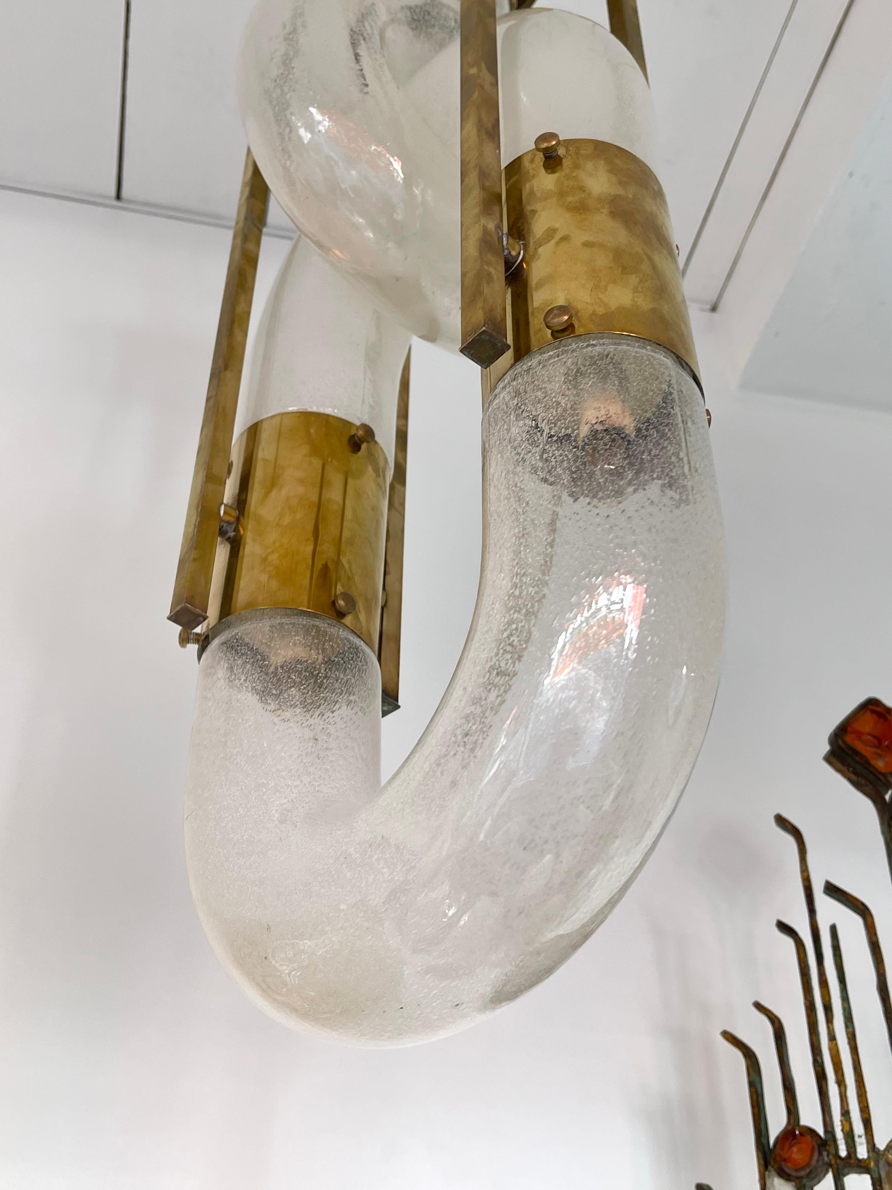 Brass Pendant Light Murano Glass by Aldo Nason for Mazzega, Italy, 1970s 2