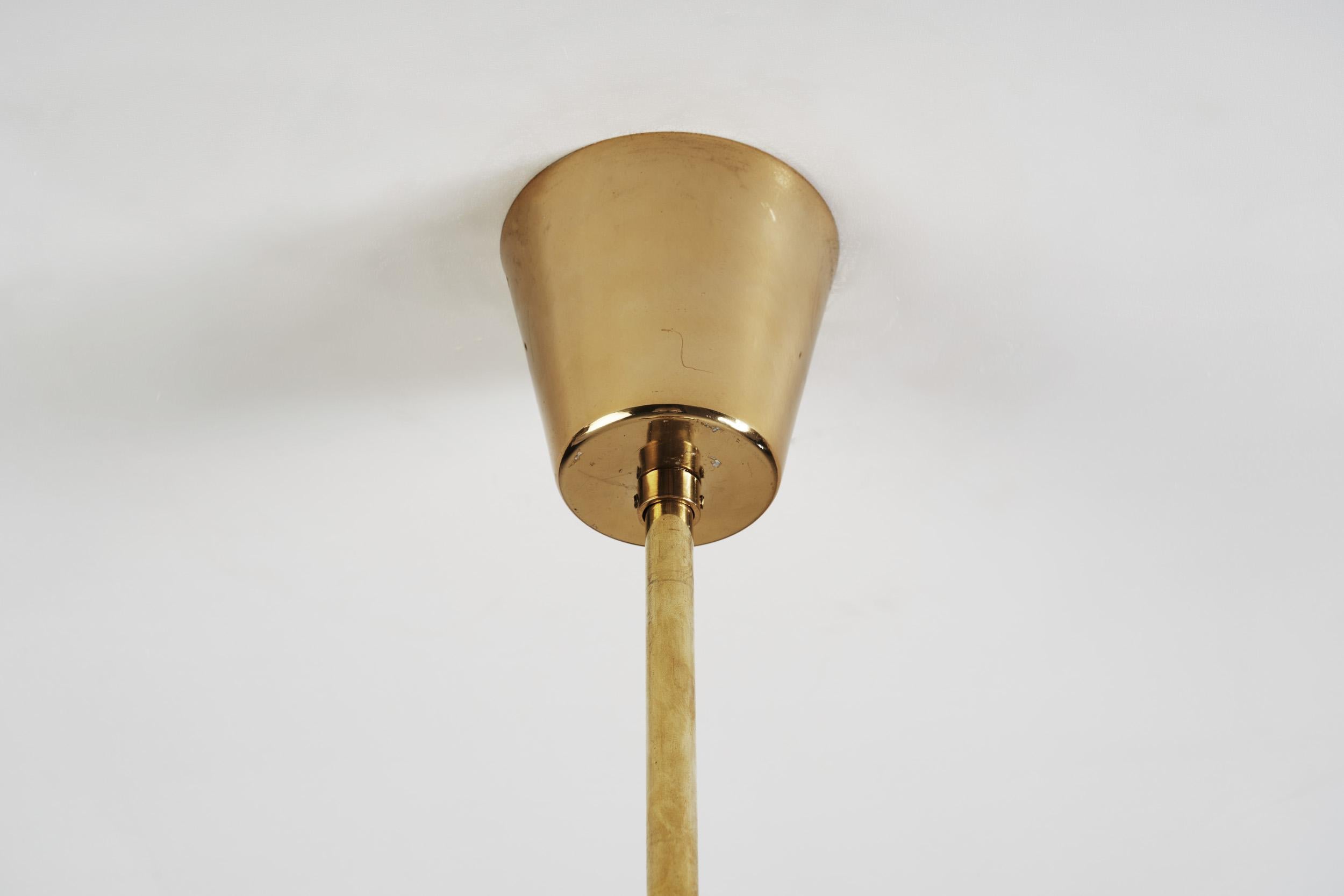 Brass Pendant Light with Patterned Amber Glass, Europe, circa 1960s For Sale 1