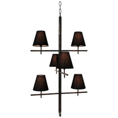 Brass Pendant "Stix" with Three Arms and Six Lights, Made in Italy