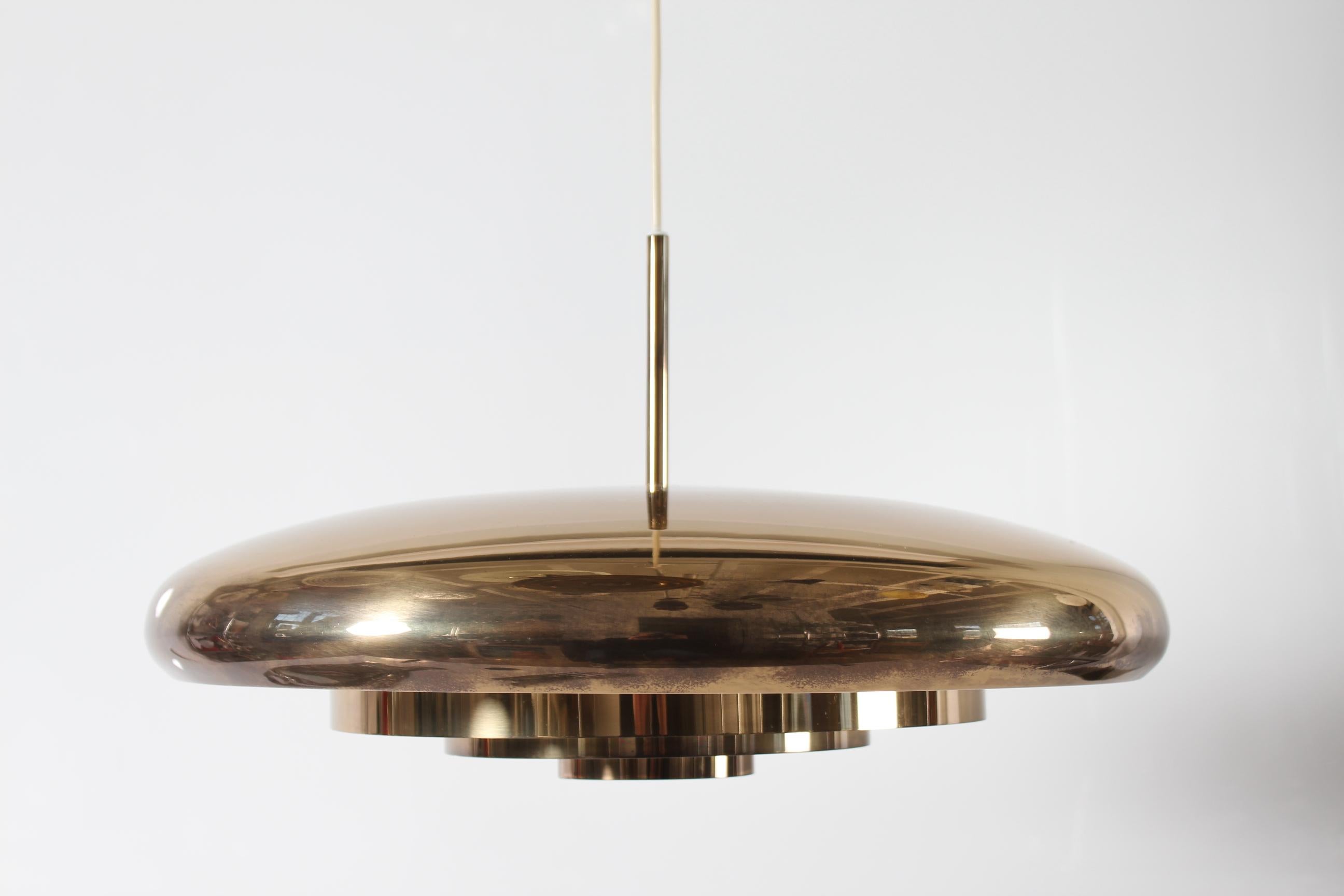 Mid-Century Modern Brass Pendant T-5 by Alf Svensson & Yngvar Sandström for Bergboms, Sweden 1960s