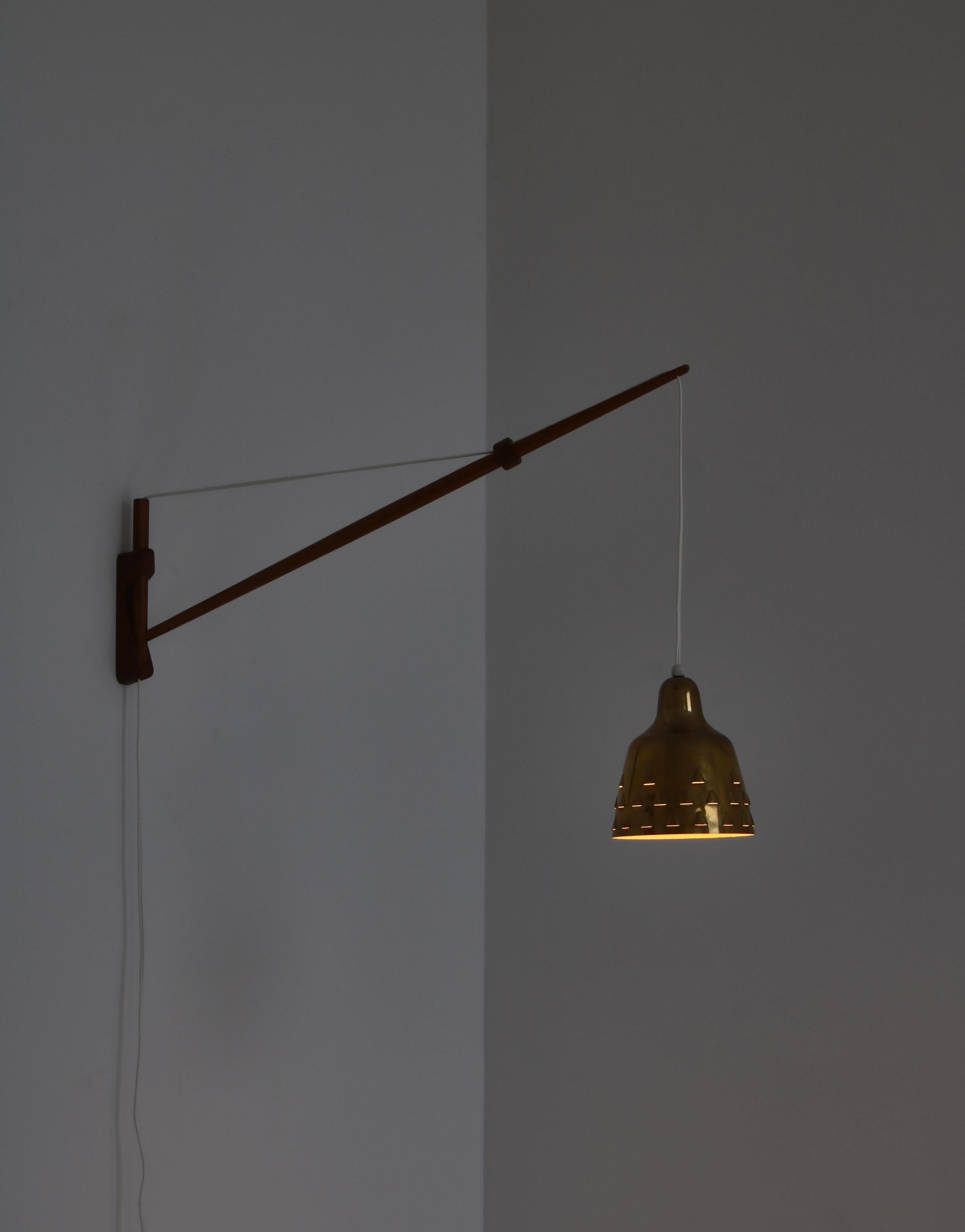 Danish Brass Pendant Wall Lamp by Louis Poulsen, 1960s Scandinavian Modern For Sale