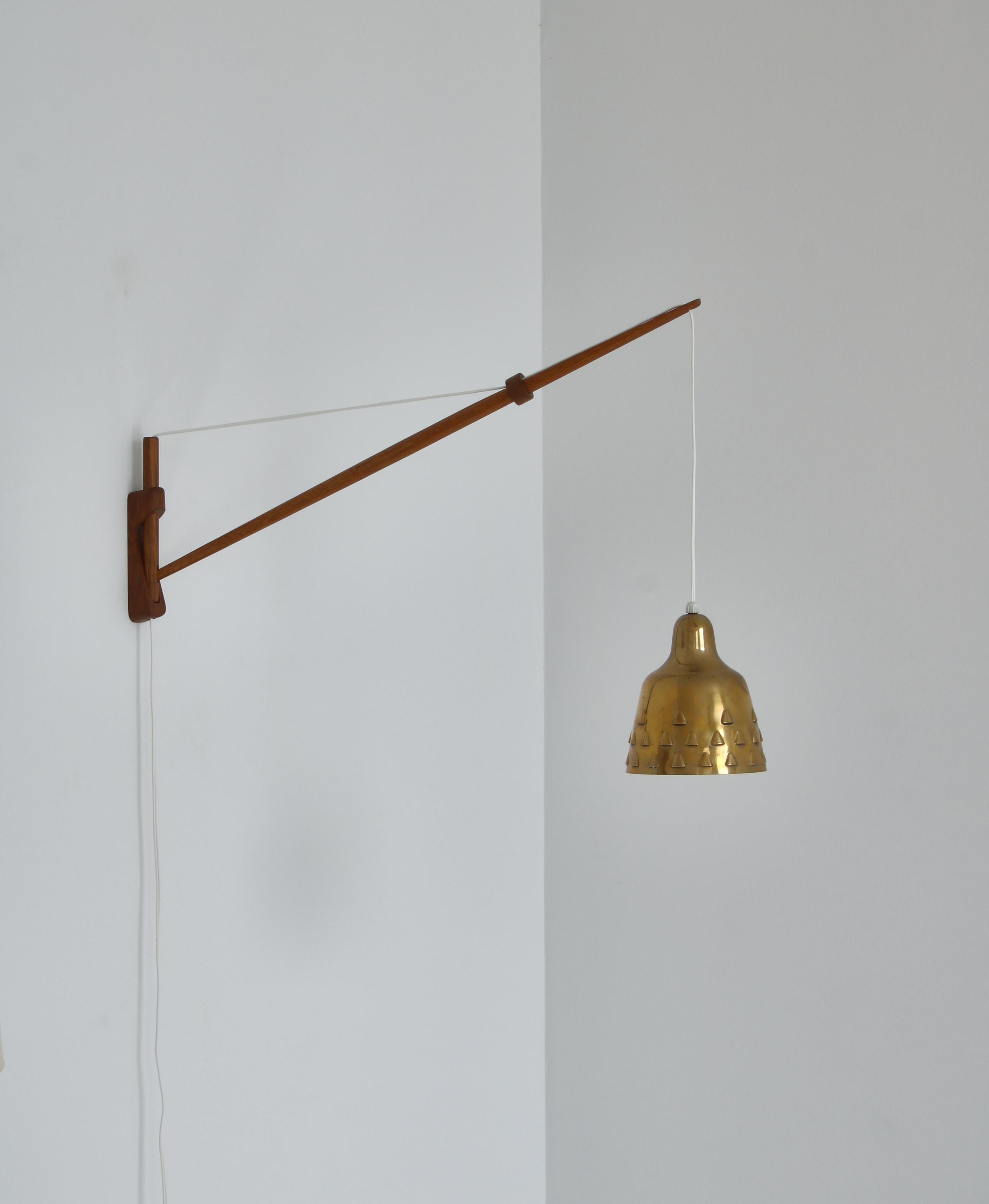 Patinated Brass Pendant Wall Lamp by Louis Poulsen, 1960s Scandinavian Modern For Sale