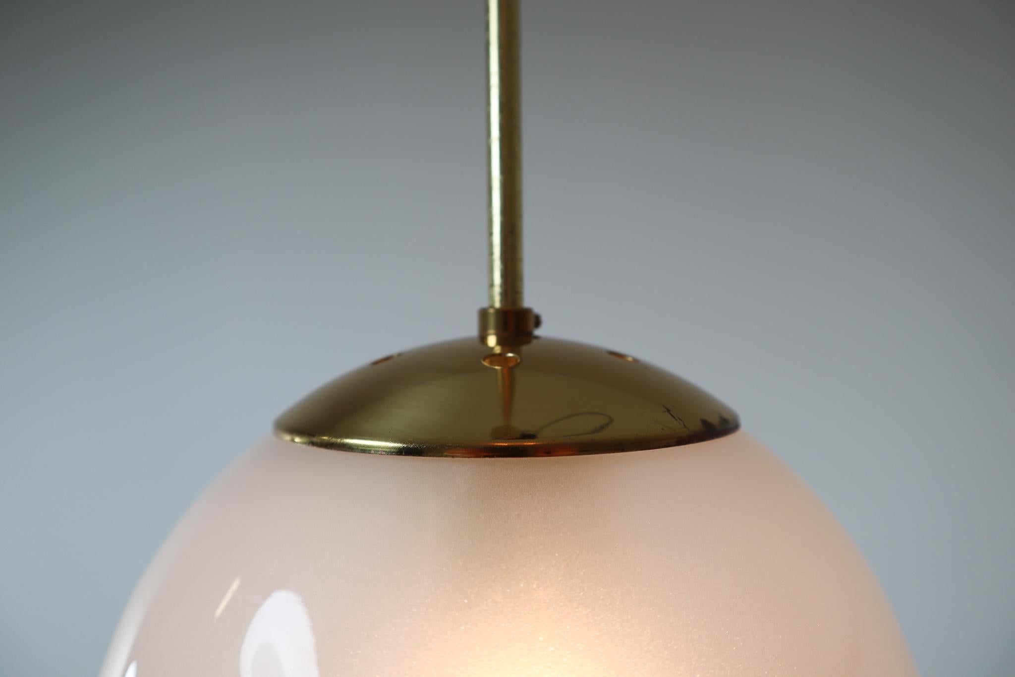 Czech Brass Pendant with a Pearl-White Hand Blown Globe by Preciosa Kamenický Šenov