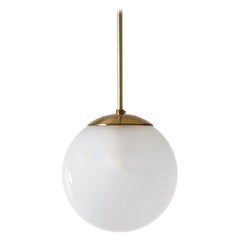 Brass Pendant with a Pearl-White Hand Blown Globe by Preciosa Kamenický Šenov