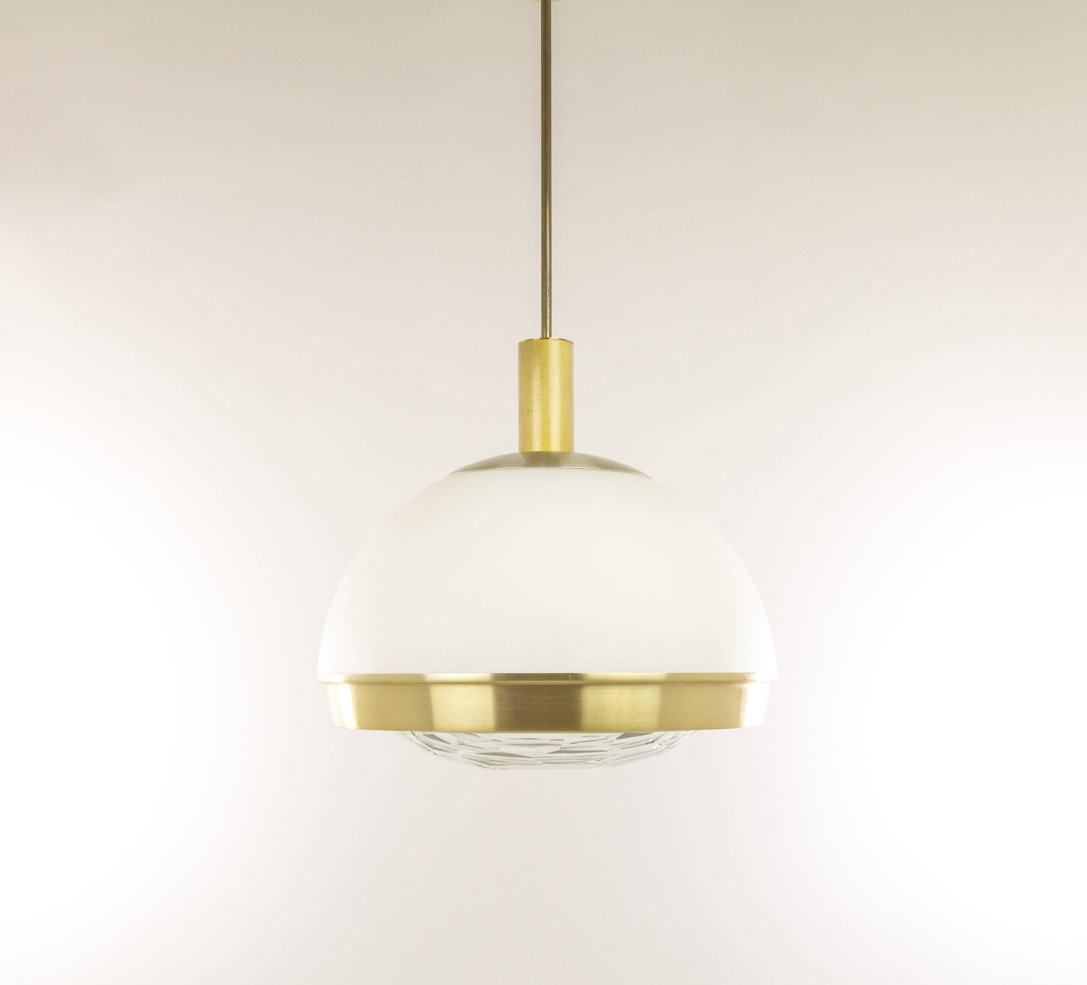 Italian Brass Pendant with Diamond Glass by Pia Guidetti Crippa for Lumi Milano, 1960s For Sale