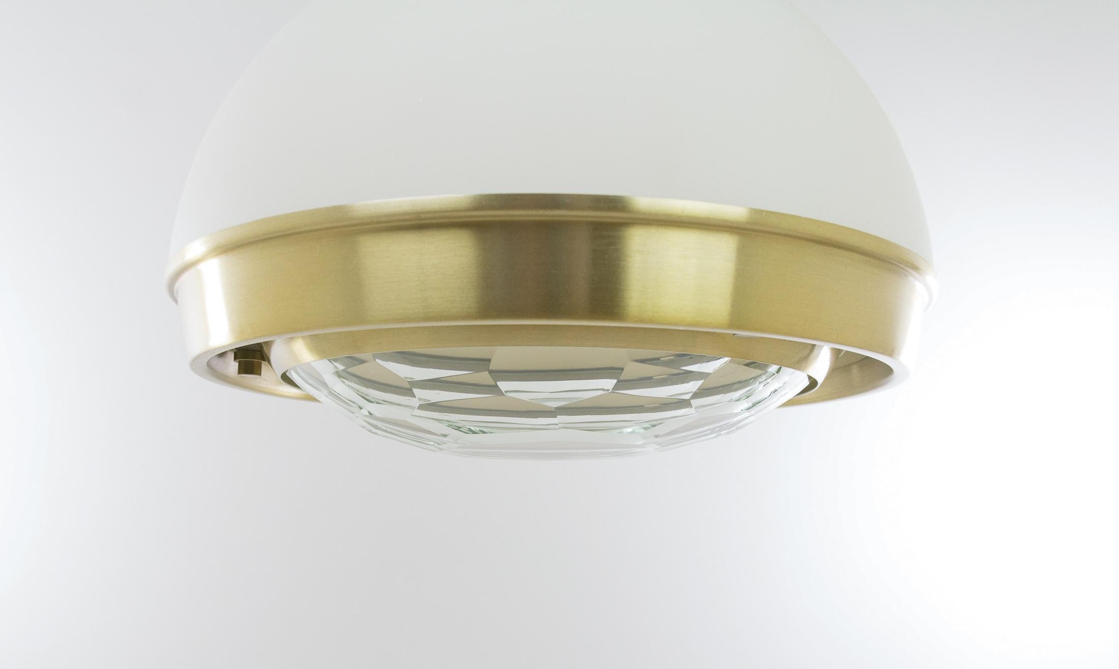 Italian Brass Pendant with Diamond Glass by Pia Guidetti Crippa for Lumi Milano, 1960s For Sale