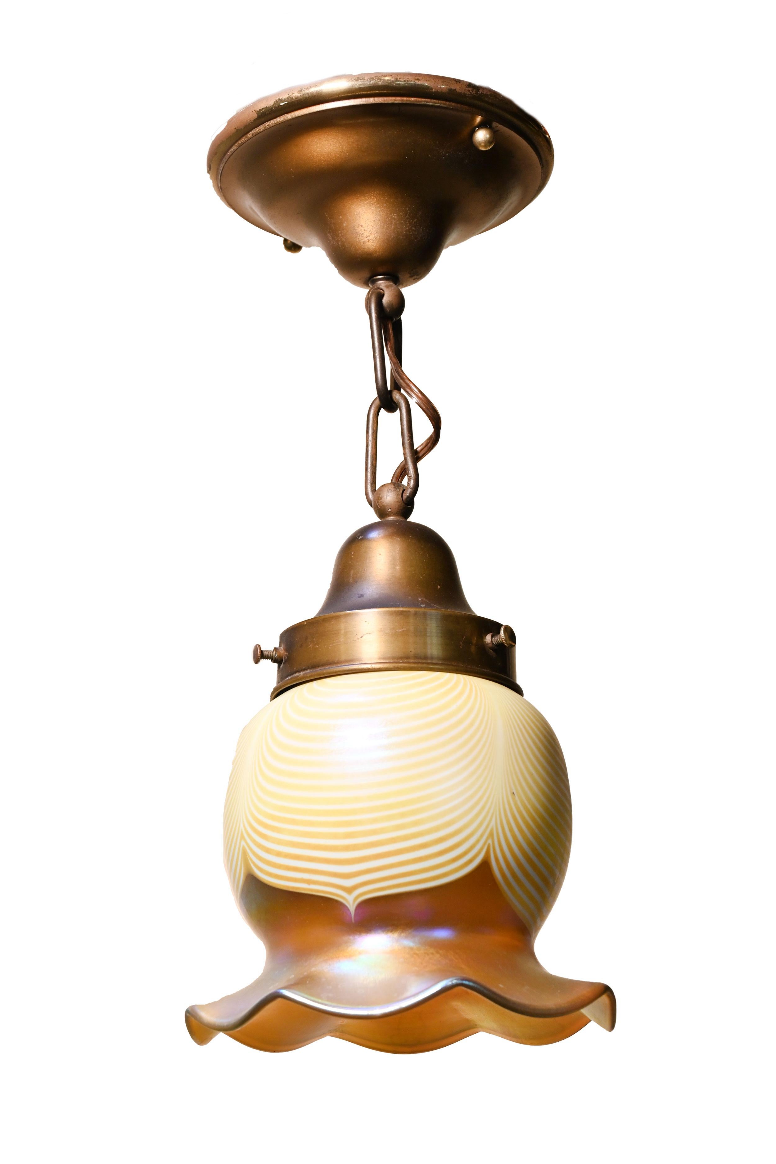 Brass Pendant with Large Art Glass Shade In Good Condition In Minneapolis, MN
