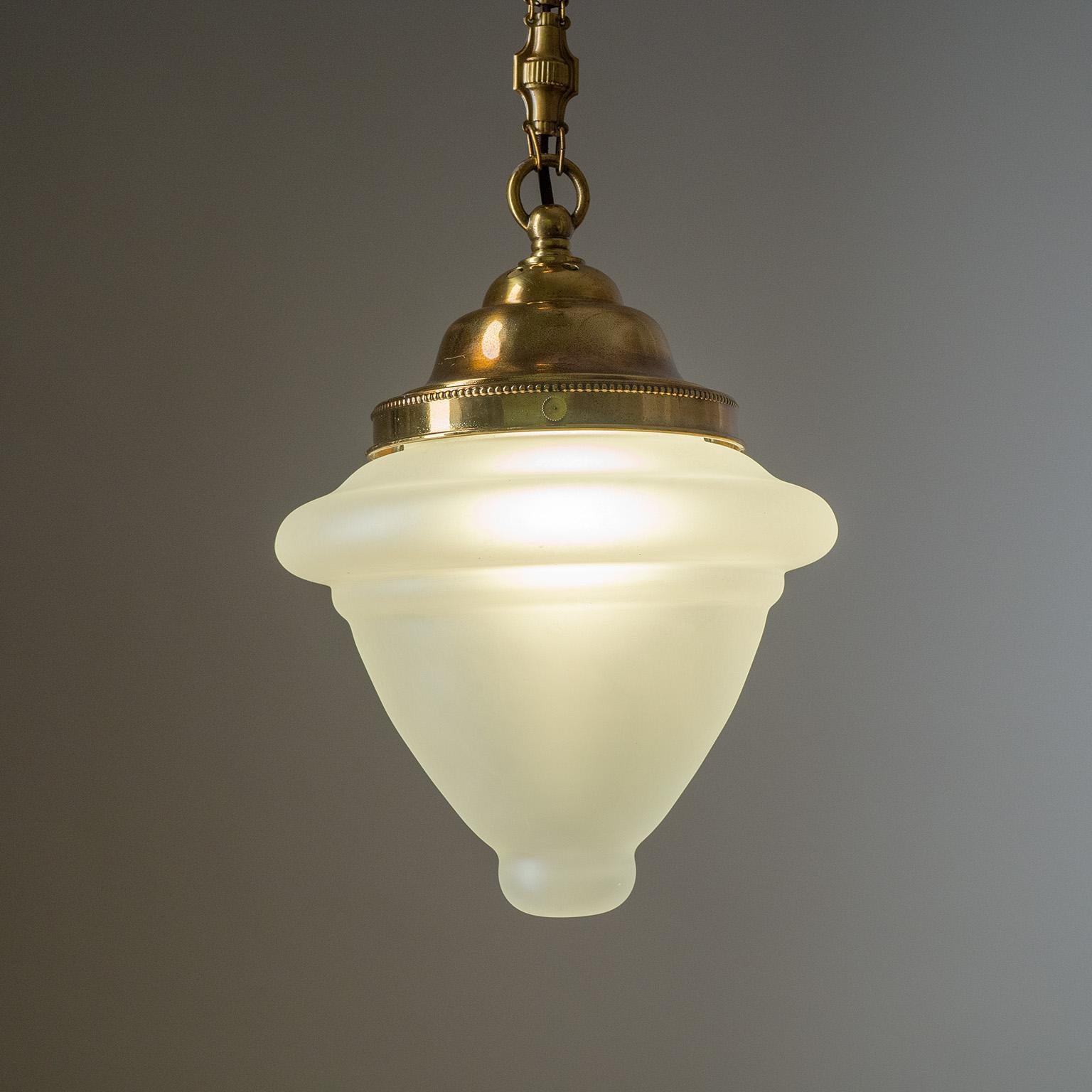 Brass Pendant With Satin Glass, 1920s For Sale 3