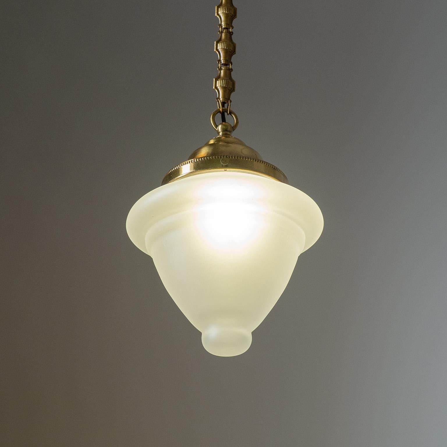 Austrian Brass Pendant With Satin Glass, 1920s For Sale