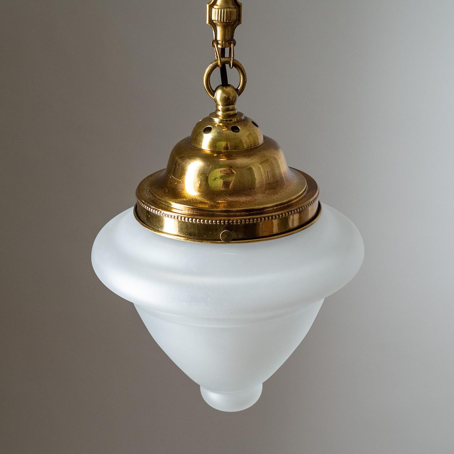Brass Pendant With Satin Glass, 1920s In Good Condition For Sale In Vienna, AT