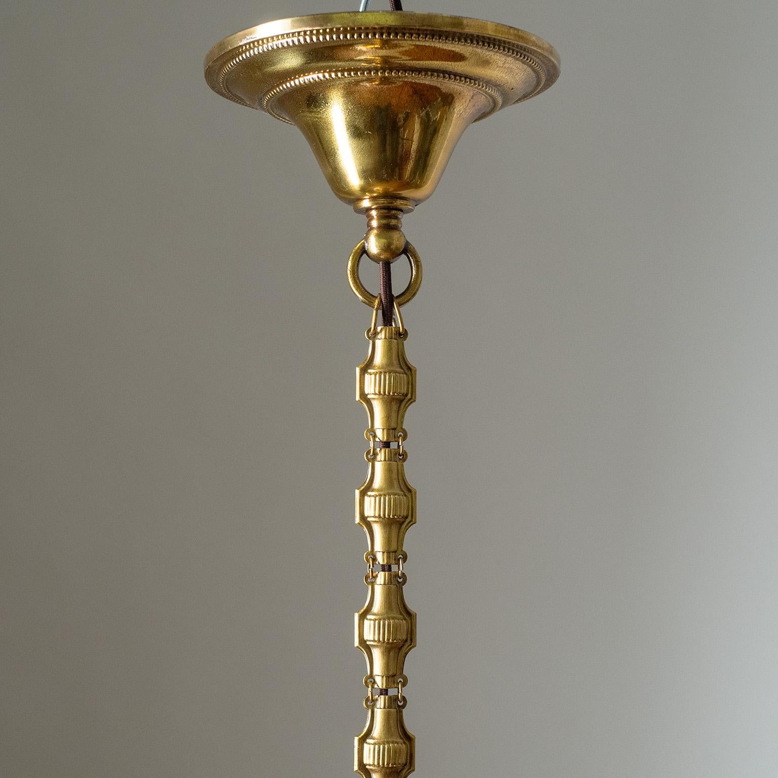 Early 20th Century Brass Pendant With Satin Glass, 1920s For Sale