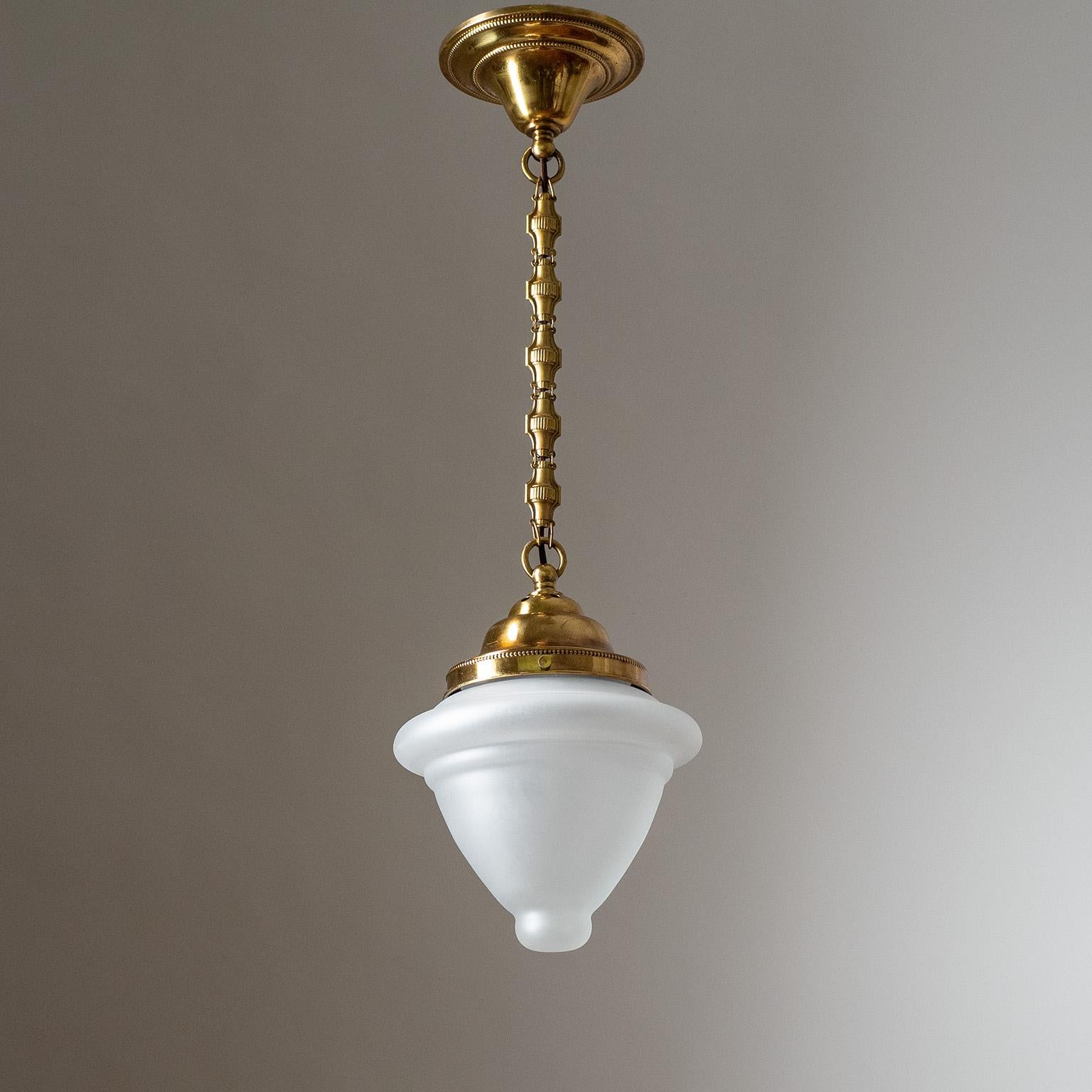 Brass Pendant With Satin Glass, 1920s For Sale 1