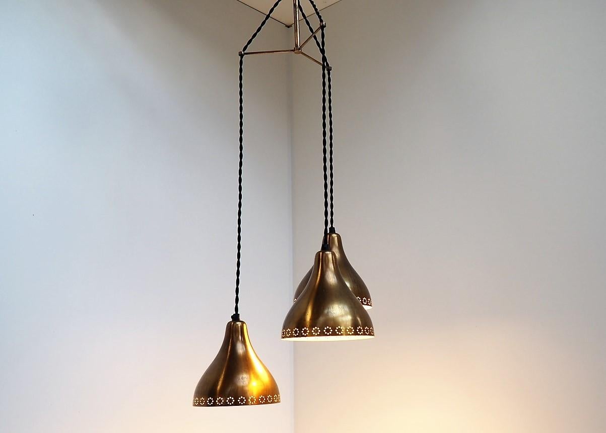 Patinated Brass Pendants in Paavo Tynell Style, Scandinavian Design from the 1950s