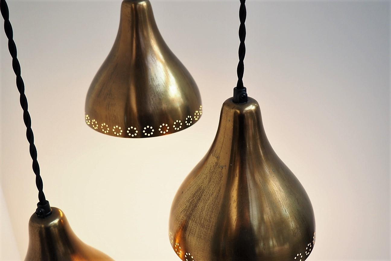 Mid-20th Century Brass Pendants in Paavo Tynell Style, Scandinavian Design from the 1950s