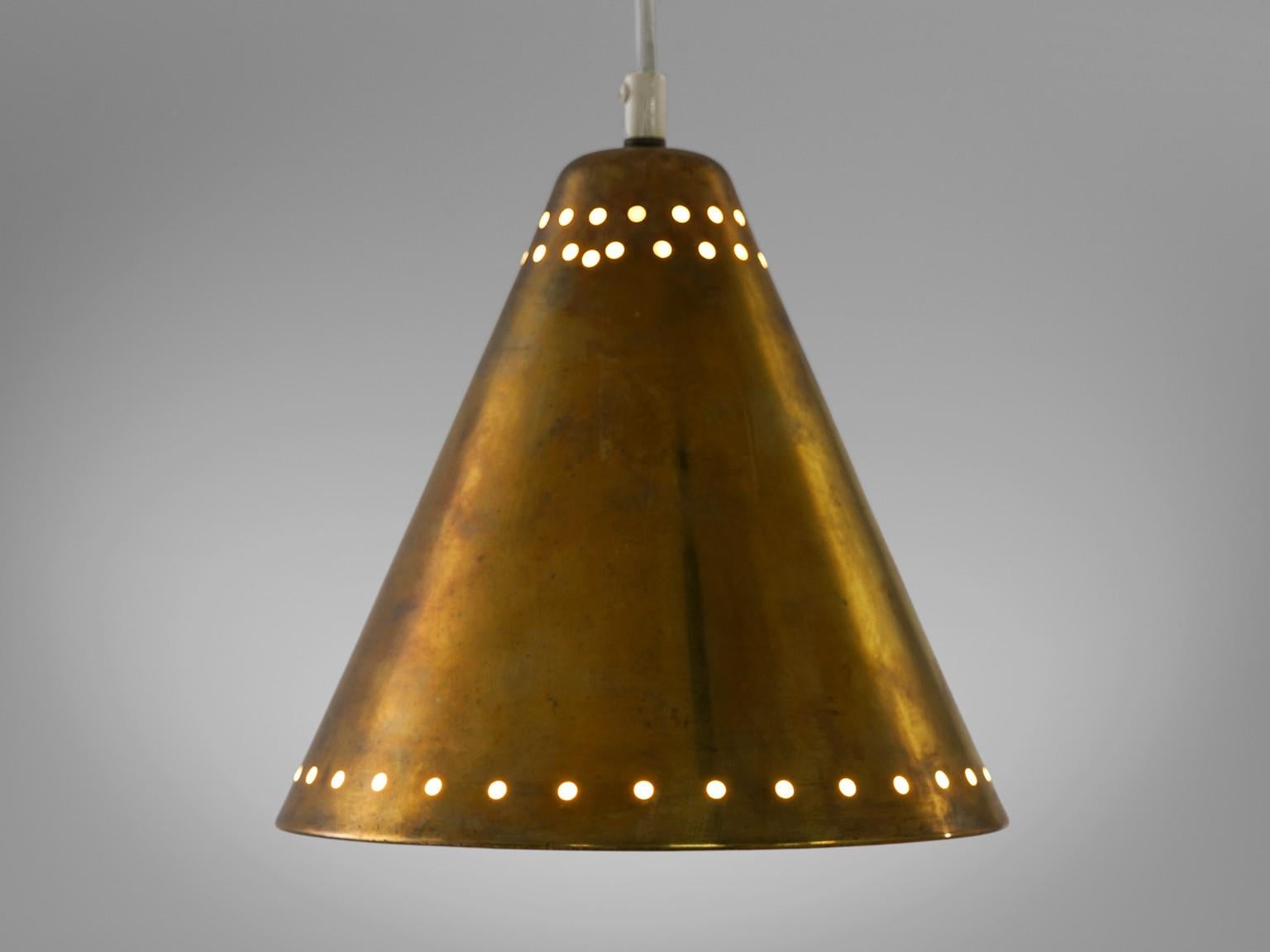 Mid-Century Modern Brass Pendants with Perforated Lampshade