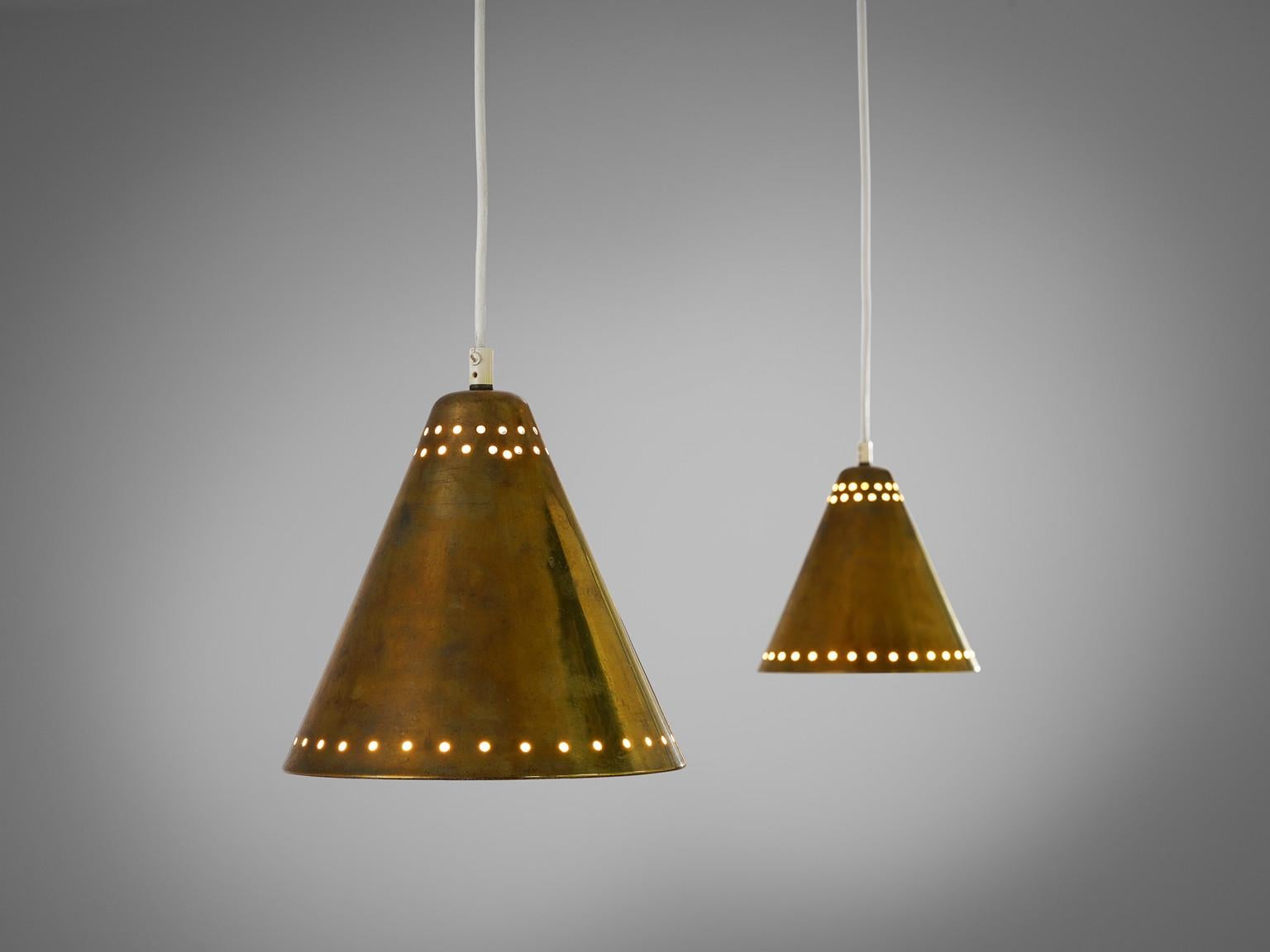 Italian Brass Pendants with Perforated Lampshade