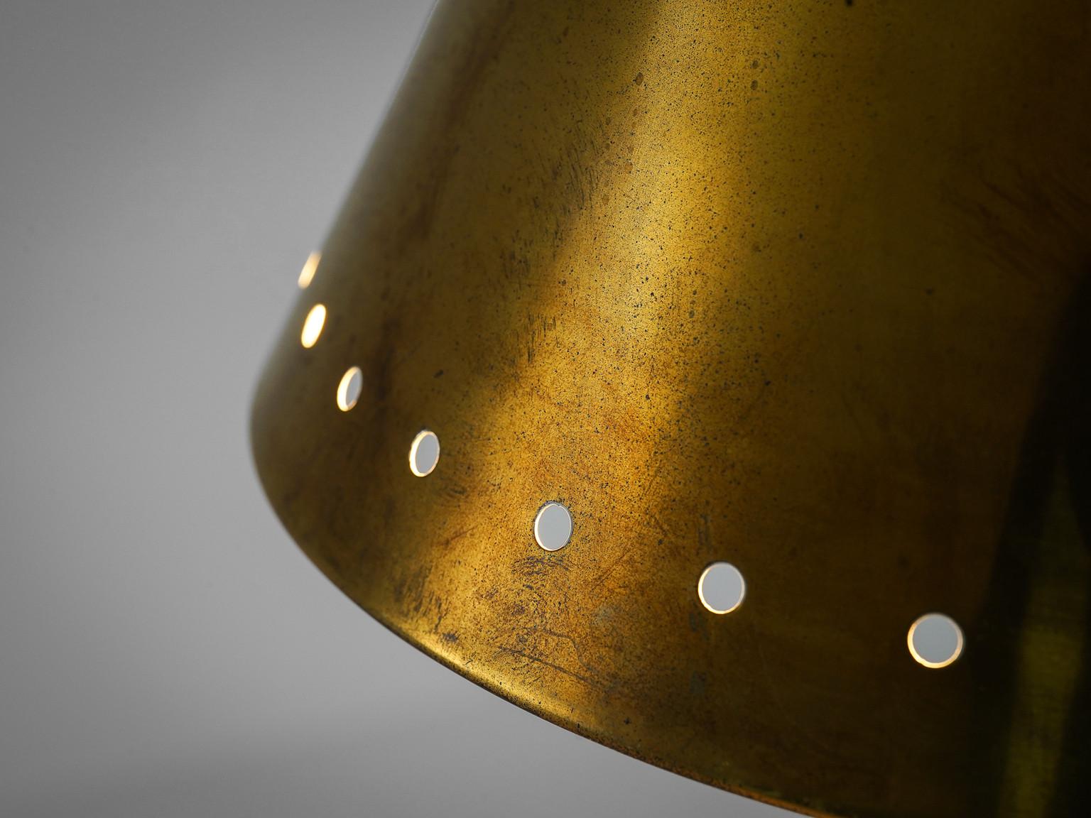 Brass Pendants with Perforated Lampshade In Good Condition In Waalwijk, NL