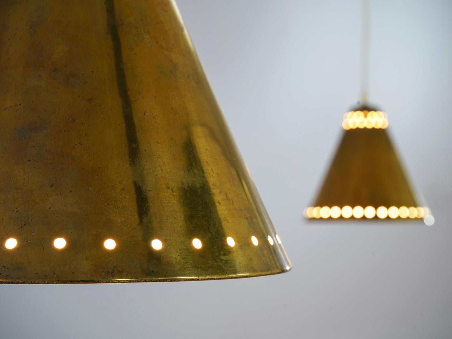 Mid-20th Century Brass Pendants with Perforated Lampshade